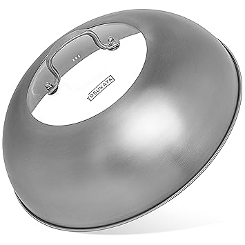 YOSUKATA Wok Lid 13.6 Inch - Premium Stainless Wok Cover with Tempered Glass Insert Steam Holes and Ergonomic Handle - Durable Wok Accessories - Dishwasher-Safe Lid for 14-Inch Wok for Genuine Asian Cooking