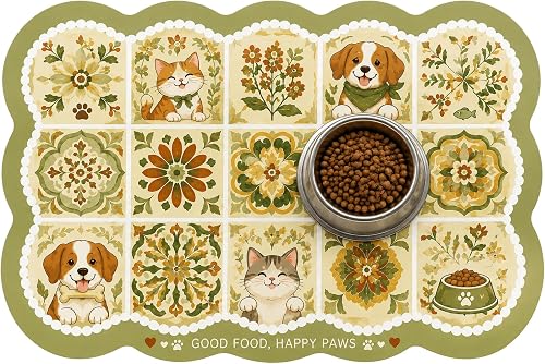 Dog Food Mat, Cat Food Mat, Absorbent Dog Mat for Food and Water Bowl, Quick Dry Pet Feeding Bowl Mat, Pet Food Mat, Non-Slip Super Absorbent Dish Mat 20" L x 12" W