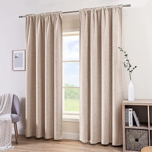 Miniatura 7 de MIULEE Cortinas 100% opacas de 84 pulgadas de largo para dormitorio, sala de estar, lino texturizado, aislamiento térmico, bolsillo para barra,
