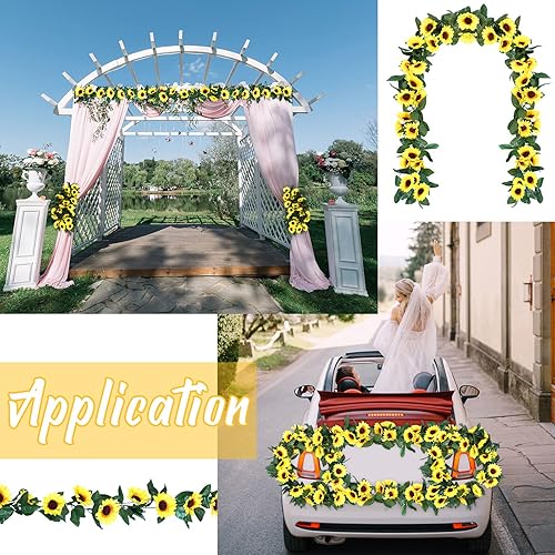 Miniatura 6 de 24 guirnaldas de girasol artificiales de 7.5 pies por pieza, guirnalda de flores amarillas de vid para decoración de pared de boda, mesa de jardín,