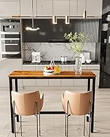 Vista 7 de Teraves Mesa de bar, mesa de bar con altura de barra, mesa de altura de mostrador con marco de metal resistente, mesa rectangular alta para cocina