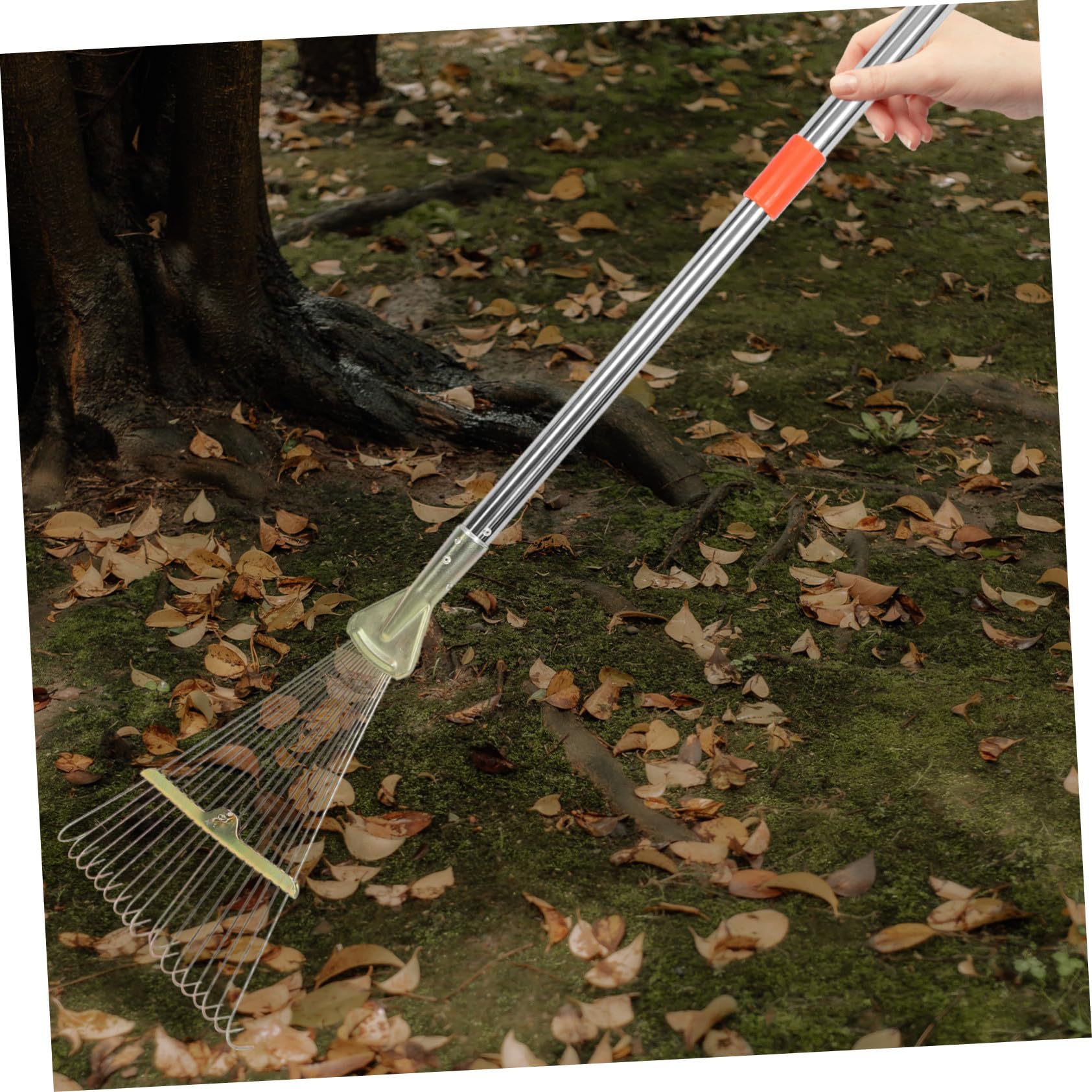 SUPVOX Rastrillo de Hojas para Césped 18 Dientes de Acero Inoxidable, Herramienta Portátil y Retráctil Adecuado para Jardinería en Casa y Exteriores