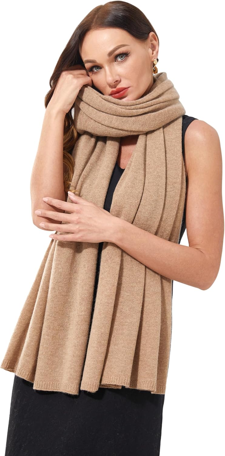 VIKIDEER 100% Cashmere Scarf Knitted Wrap Shawl Extra Large Long Scarf Stole for Women Wayfarer Travel 87"x28" - Image 3