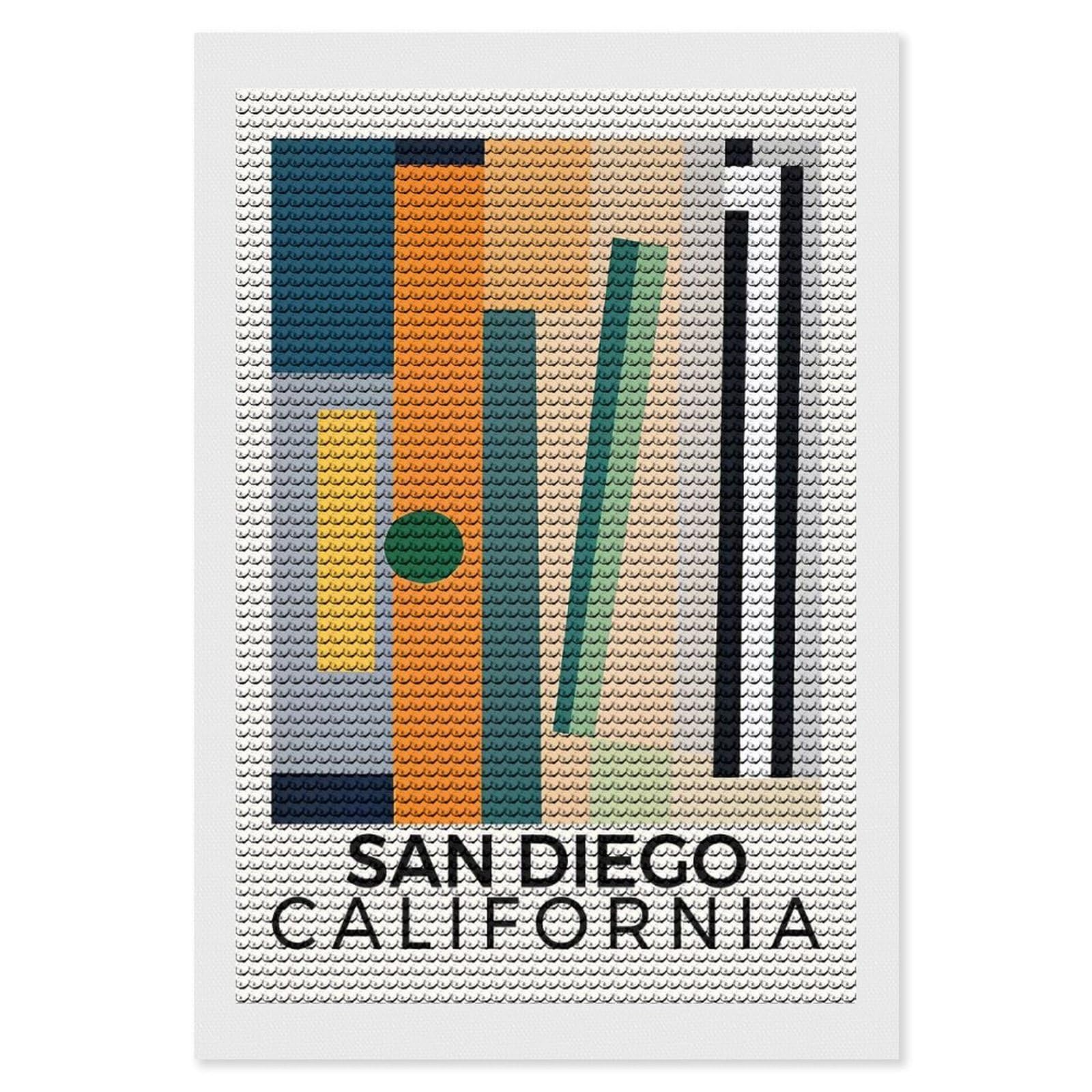 Junmoney San Diego California Diamond Painting Canvas Set 8"x12", for Beginners, Complete Accessories, Christmas Gift, Modern Decor