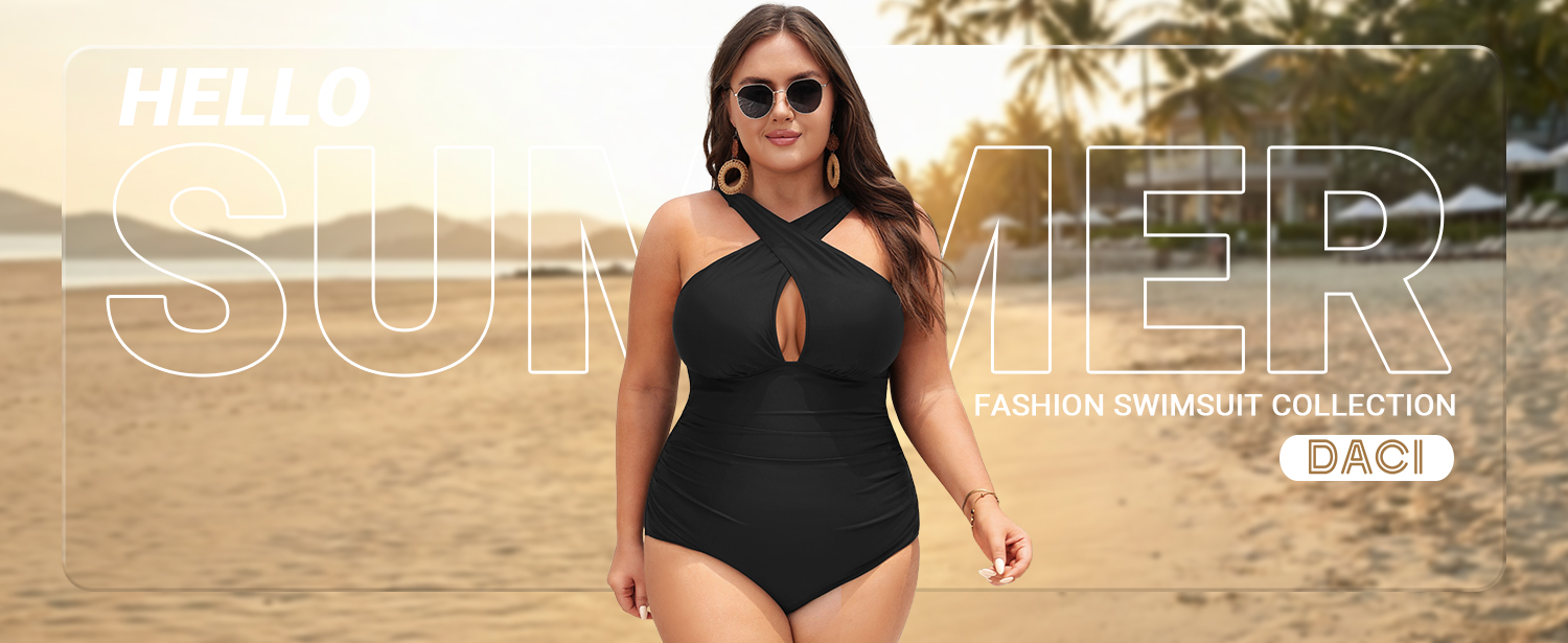 Daci Women Plus Size Swimsuits Tummy Control Black One Piece