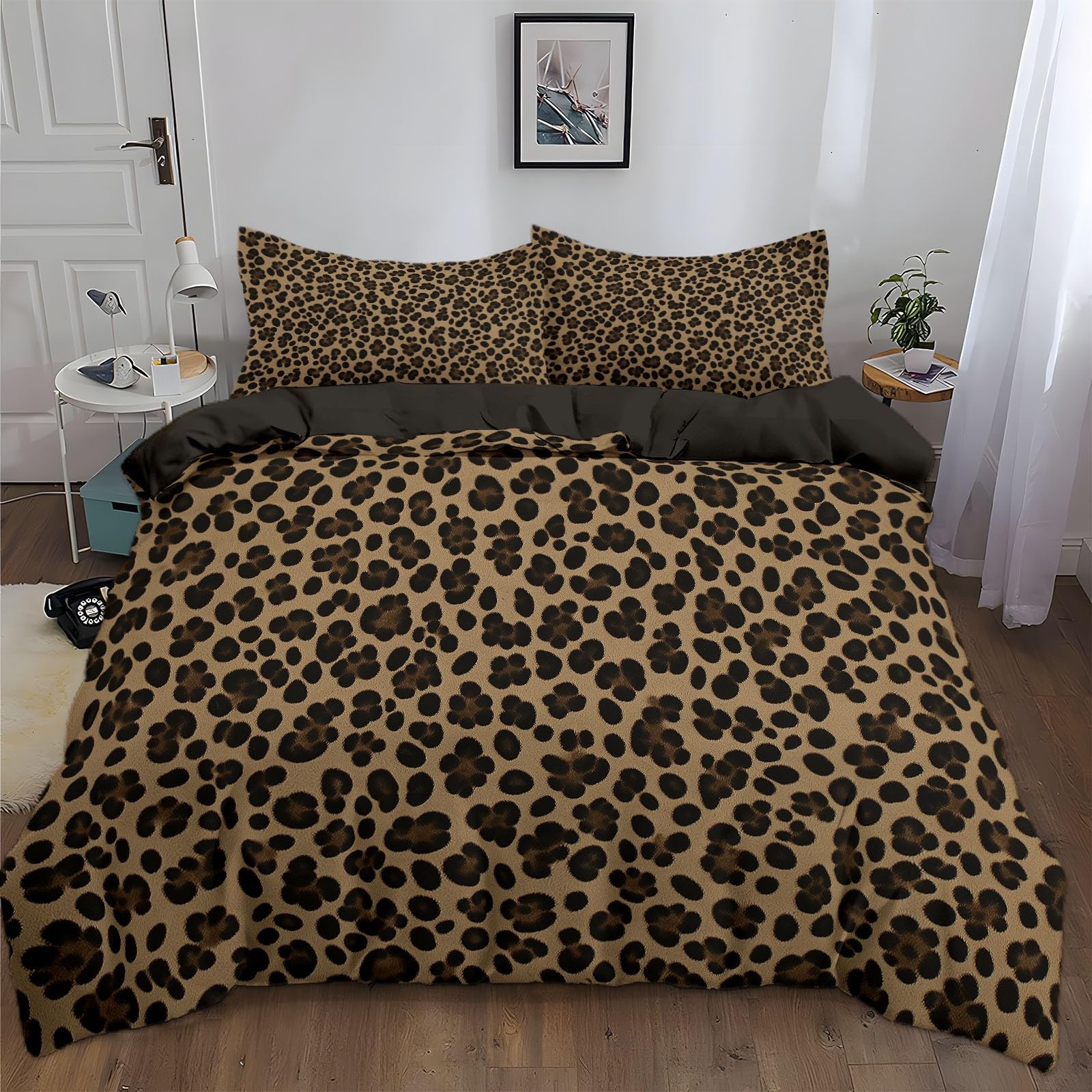 CozyRest Juego de Fundas Nórdicas Suave 3 Piezas para Cama 90 - Leopardo Guepardo Marrón Patrón Funda Edredón Poliéster Algodón 150 x 200 cm + 2 Funda de Almohada 50x75, Patrón Moderna de Estampado
