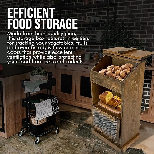 Miniatura 3 de Peaceful Classics Caja de madera de almacenamiento de papas contenedores de almacenamiento de pan de madera contenedor decorativo de papas y