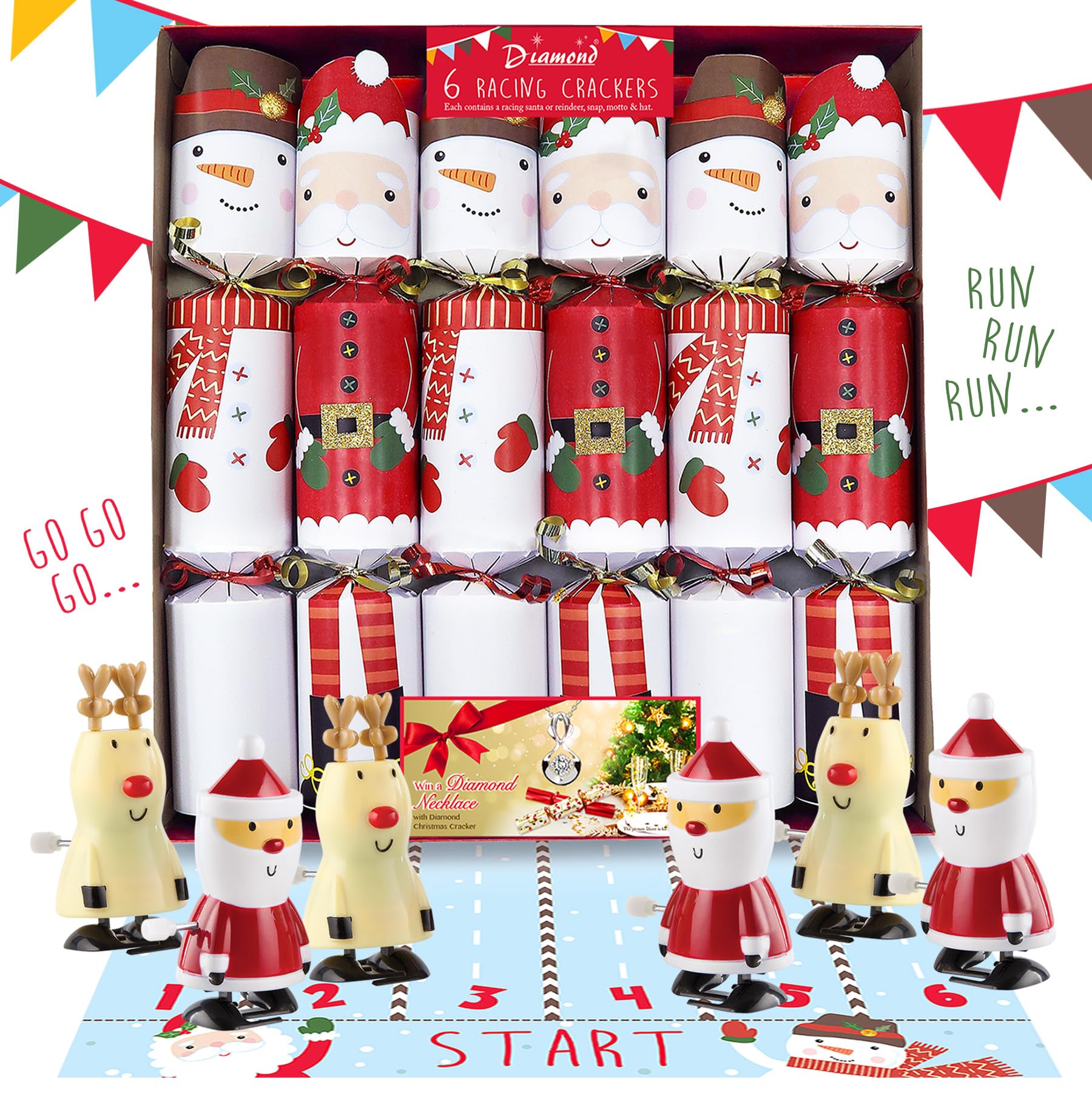 Diamond Christmas Cracker Red Racing Christmas Crackers Pack 6 Funny Characters With Race Game + 1 Pack Of "Pin The Nose On The Snowman" Game - By Diamond Brand