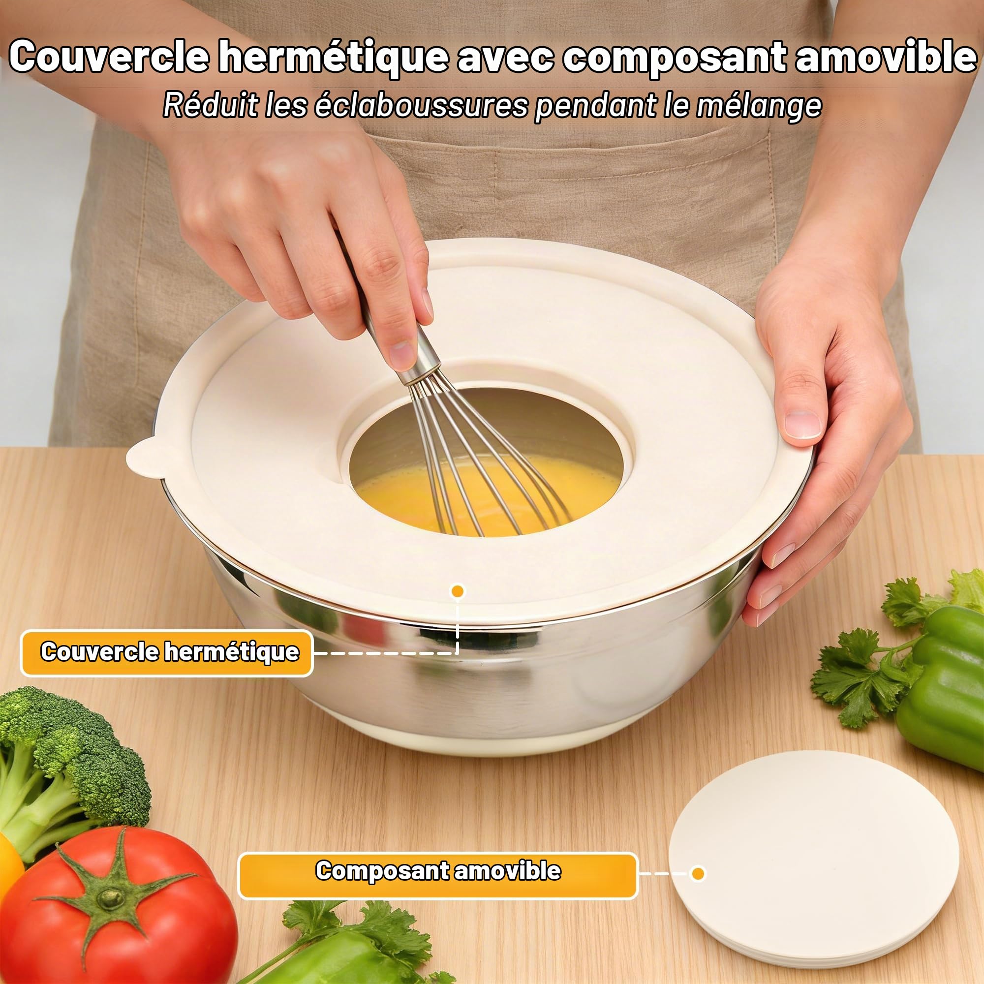 Fire More Lot de 5 Saladier Inox avec Couvercle Hermétique | 4L/2,8L/1,8L/1,5L/1L Cul de Poule Inox Empilables, avec 3 Râpes pour Cuisine, Préparation et Conserver ou Mixer