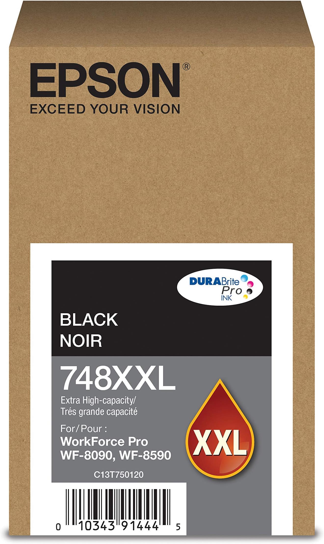 EPSON 748 DURABrite Pro Ink High Capacity Black Cartridge (T748XXL120) Works with WorkForce WF-6590, WF-8590, WF-6090, WF-8090