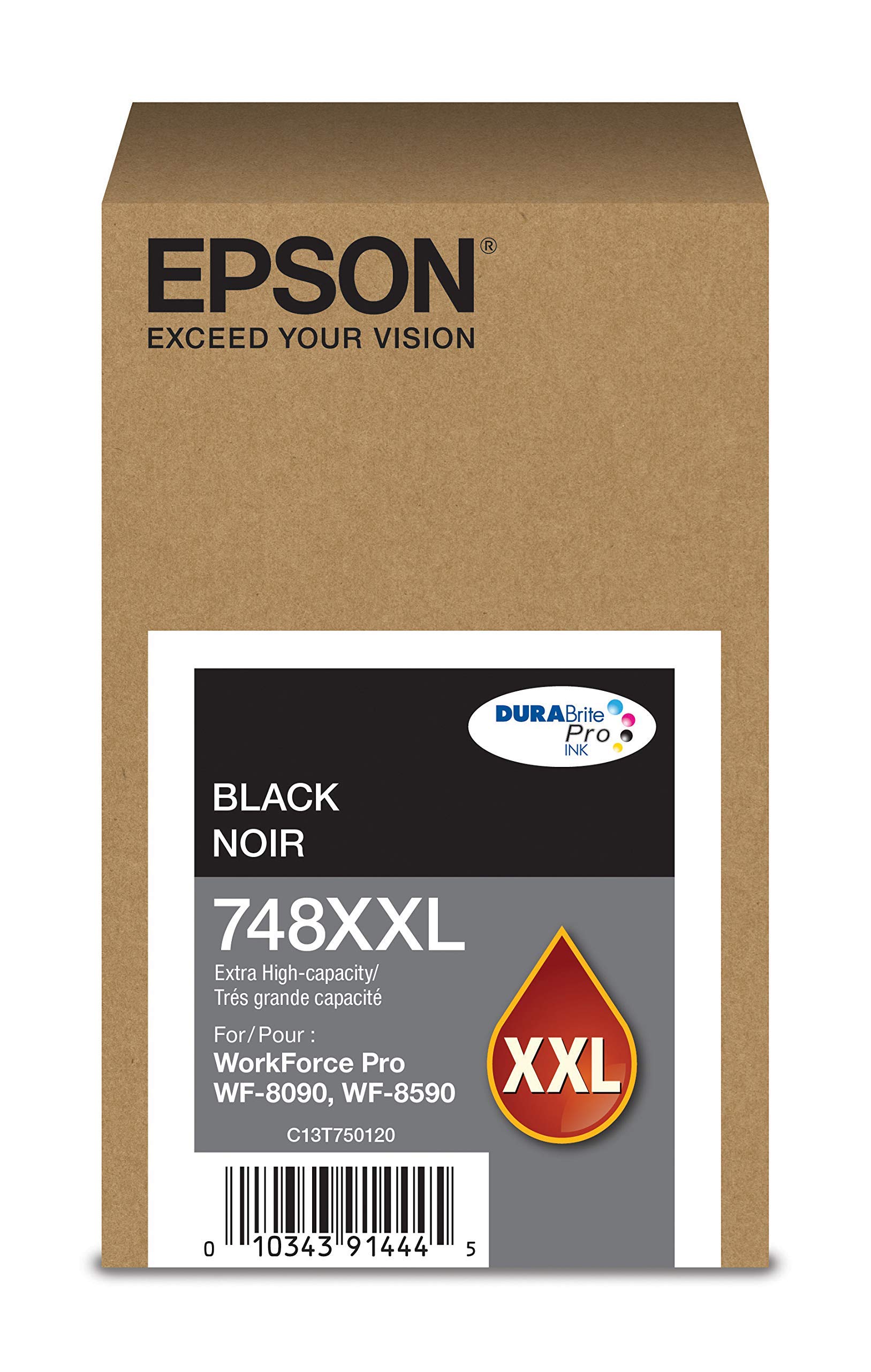 EPSON 748 DURABrite Pro Ink High Capacity Black Cartridge (T748XXL120) Works with WorkForce WF-6590, WF-8590, WF-6090, WF-8090