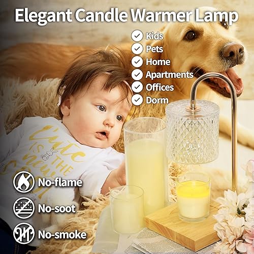 Miniatura 5 de Lámpara calentadora de velas, lámpara de cera con 2 bombillas, temporizador y regulador de intensidad de 7 niveles, se adapta a velas de tarro de