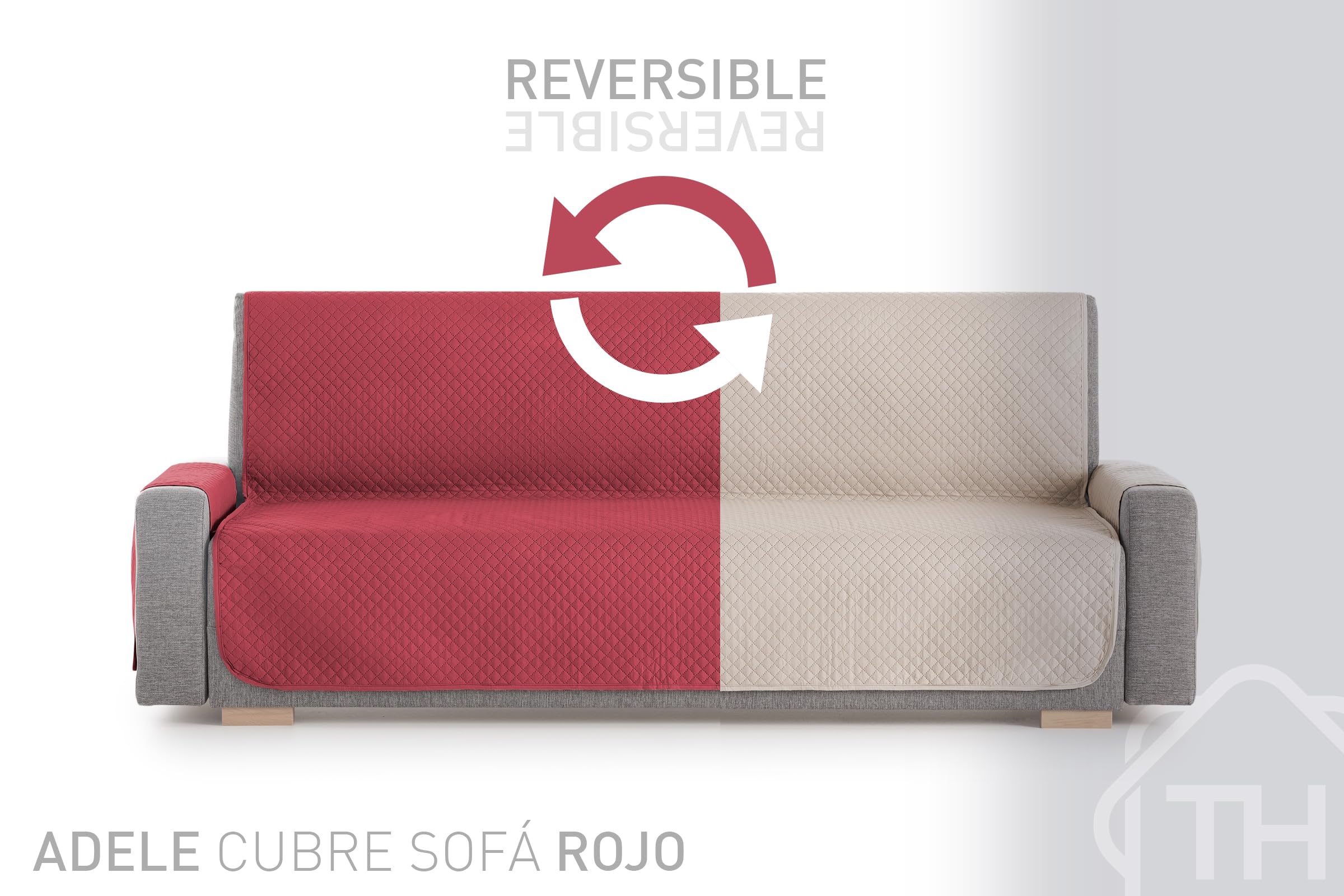 Textilhome Copridivano 2 Posti con Braccioli Adele – Copri Divano Trapuntato Reversibile Universale Rosso | Savadivano Antigraffio per Gatti, Antimacchia