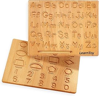 LearnToy Montessori Wooden Alphabet Tracing Board - Educational Toy for Kids - Fine Motor Skills Development - Double-Sided Writing Practice - Ideal Gift for Preschool 3-5 Years Old.