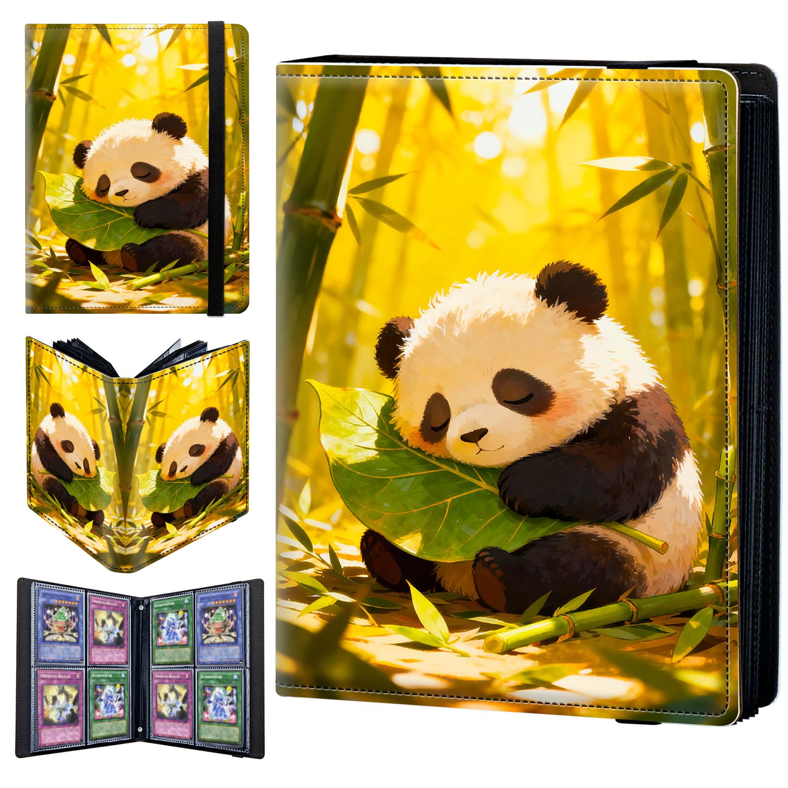 4 Pocket Trading Card Binder 320 Side Loading Pocket Album with Panda in Forest Pattern Design Card Binder for Sports Cards & Game Cards