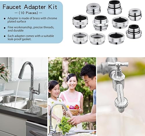 Miniatura 7 de Kit adaptador de grifo, adaptador aireador de fregadero de cocina de latón, adaptador de grifo de fregadero machohembra para conectar manguera de