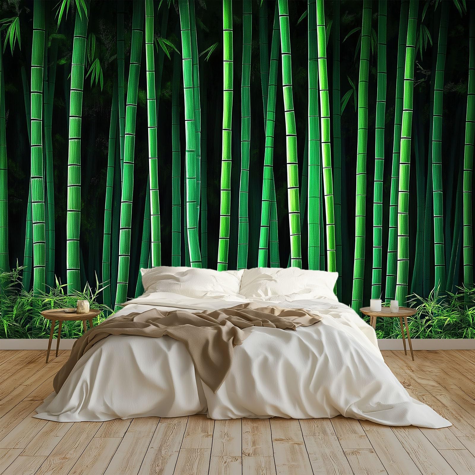 Générique 200 x 140 cm panoramiczna tapeta elegancki naturalny las bambusowy 3D projekt ścienny, dekoracja ścienna do zdjęć, tapety z włókniny dekoracja ścienna salon sypialnia, zielony