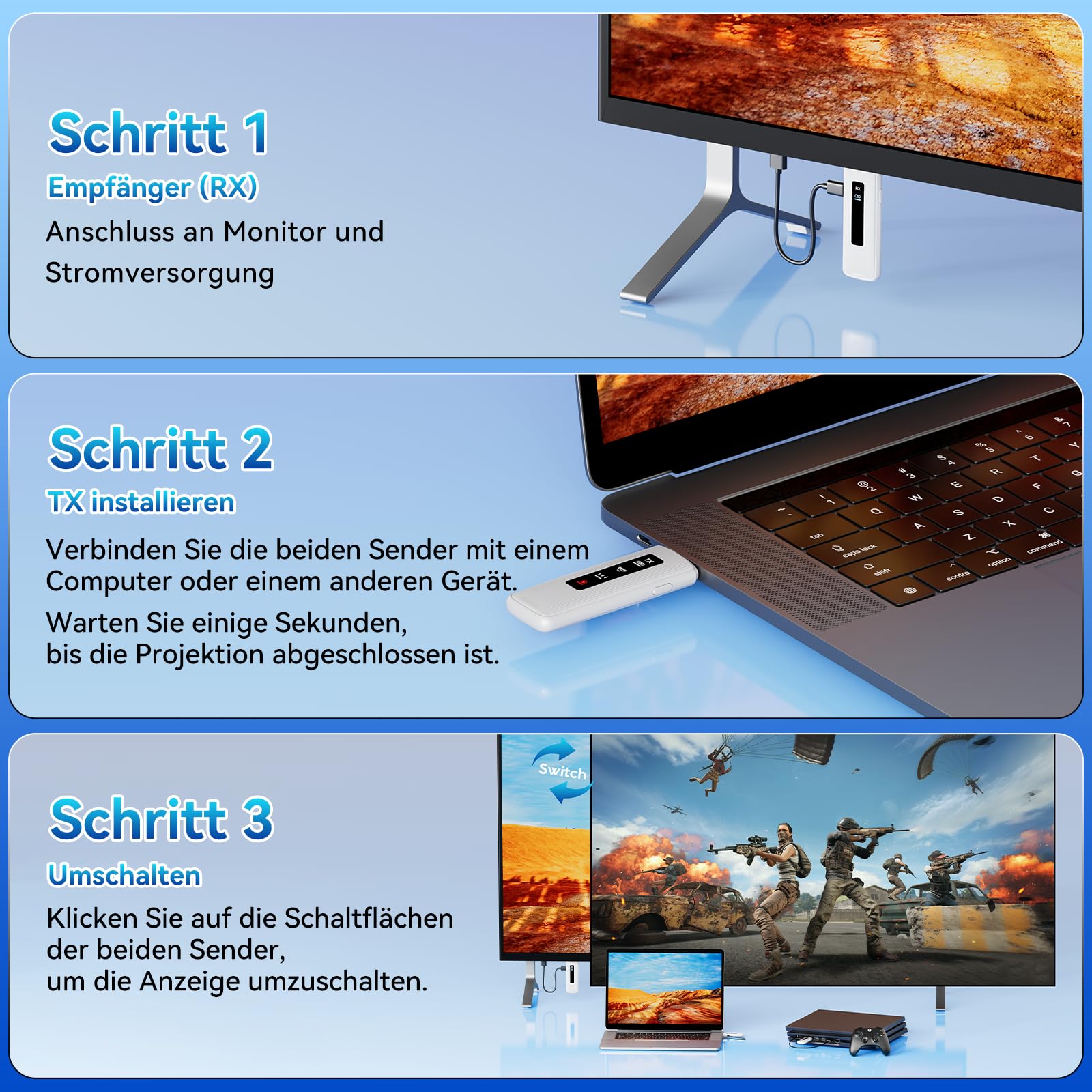 ICZI Wireless HDMI 2*Transmitter and Receiver Funkübertragung Ohne Kabel Dual Band 2.4/5GHz 164FT/50M mit LED für Streaming Video Audio File von, Laptop, PC zu HDTV, Projektor