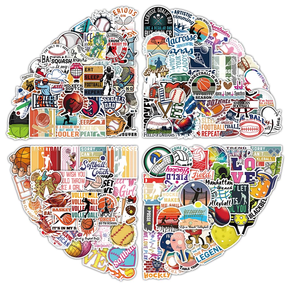 200PCS Sports Stickers for Water Bottles, Scrapbook Laptop Stickers, Waterproof Vinyl Stickers for Kids Boys Girls Teens Adults