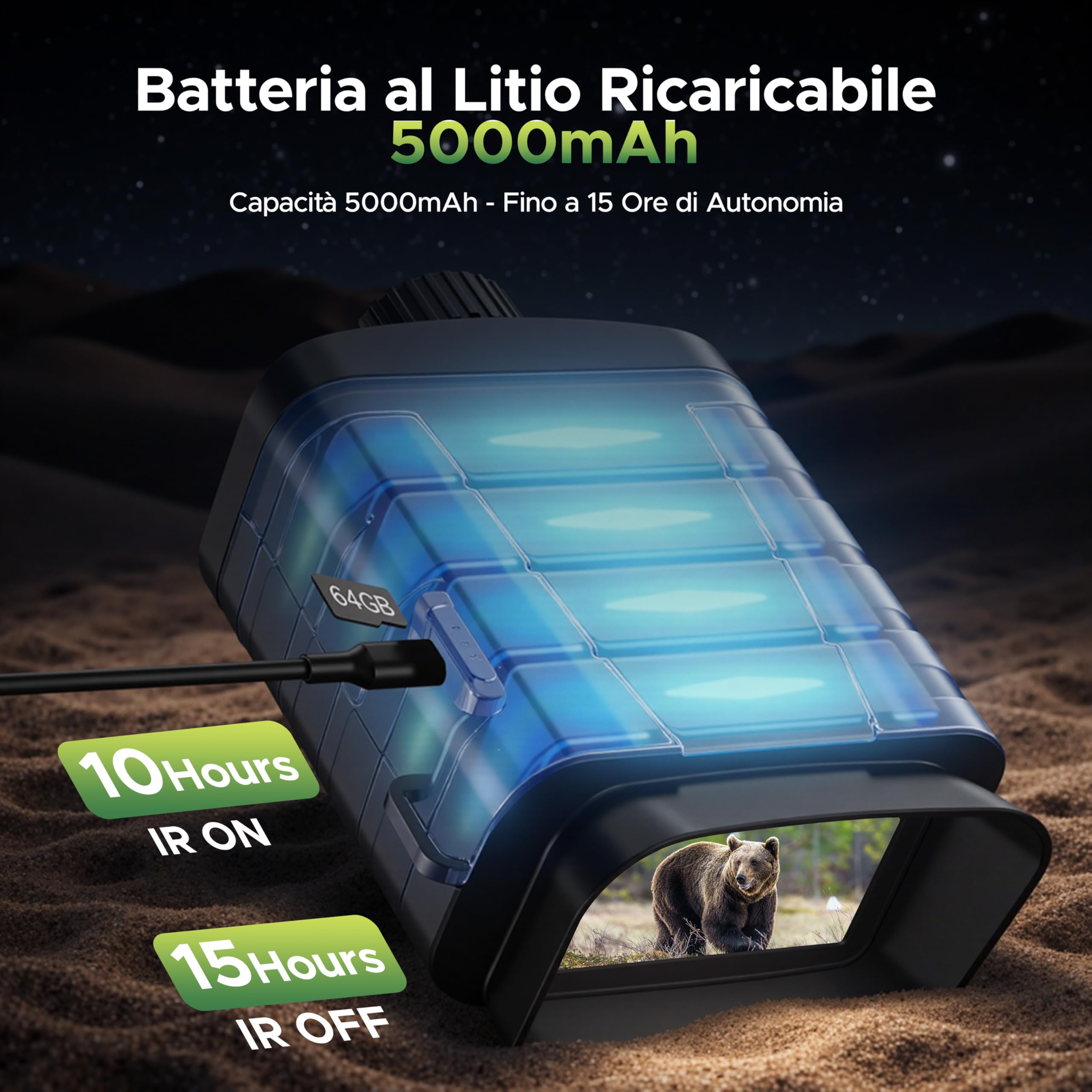 Visore Notturno con Telemetro – Binocolo Visione Notturna 4K, Zoom Digitale 18X, Telemetro fino a 1000m & Visione Notturna fino a 600m, Batteria 5000mAh, Scheda 64GB – per Osservazione Fauna e Outdoor