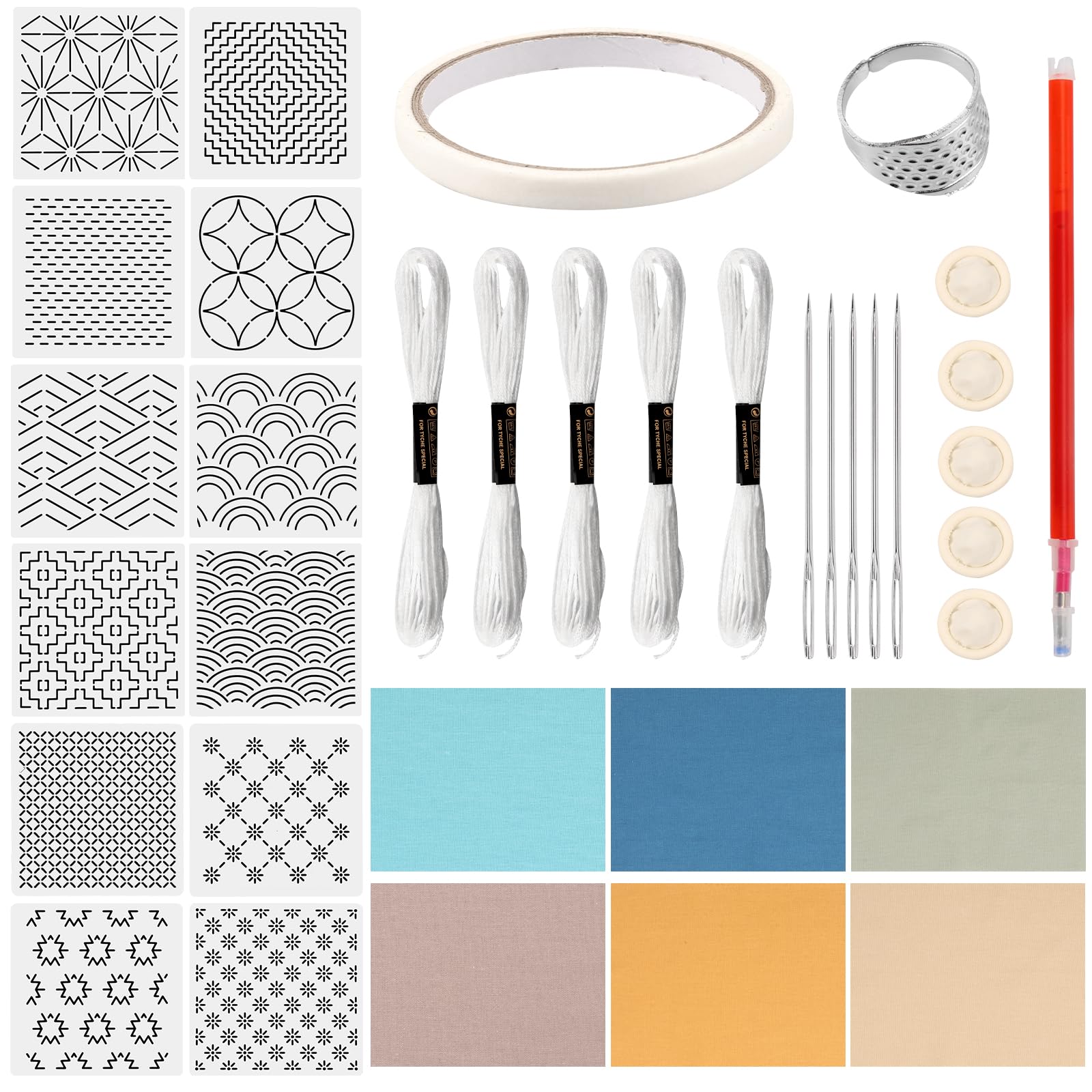 Zhjiutak 12pcs Embroidery Stencil Kit Flower Template Sashiko Stencils Kits for Embroidery Lovers Stencil for Hand Quilting(Solid Color Fabric Style)