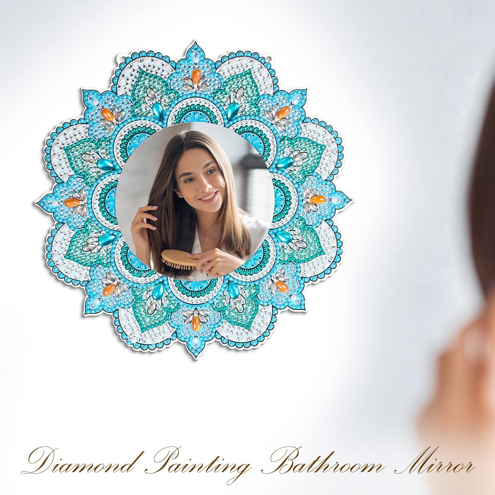 SYOSI DIY Diamond Painting Mirror, , Mandala Crystal Diamond Painting DIY Kit, Art Makeup Mirror for Adults Kids, Art Crafts Home Wall Table Decoration