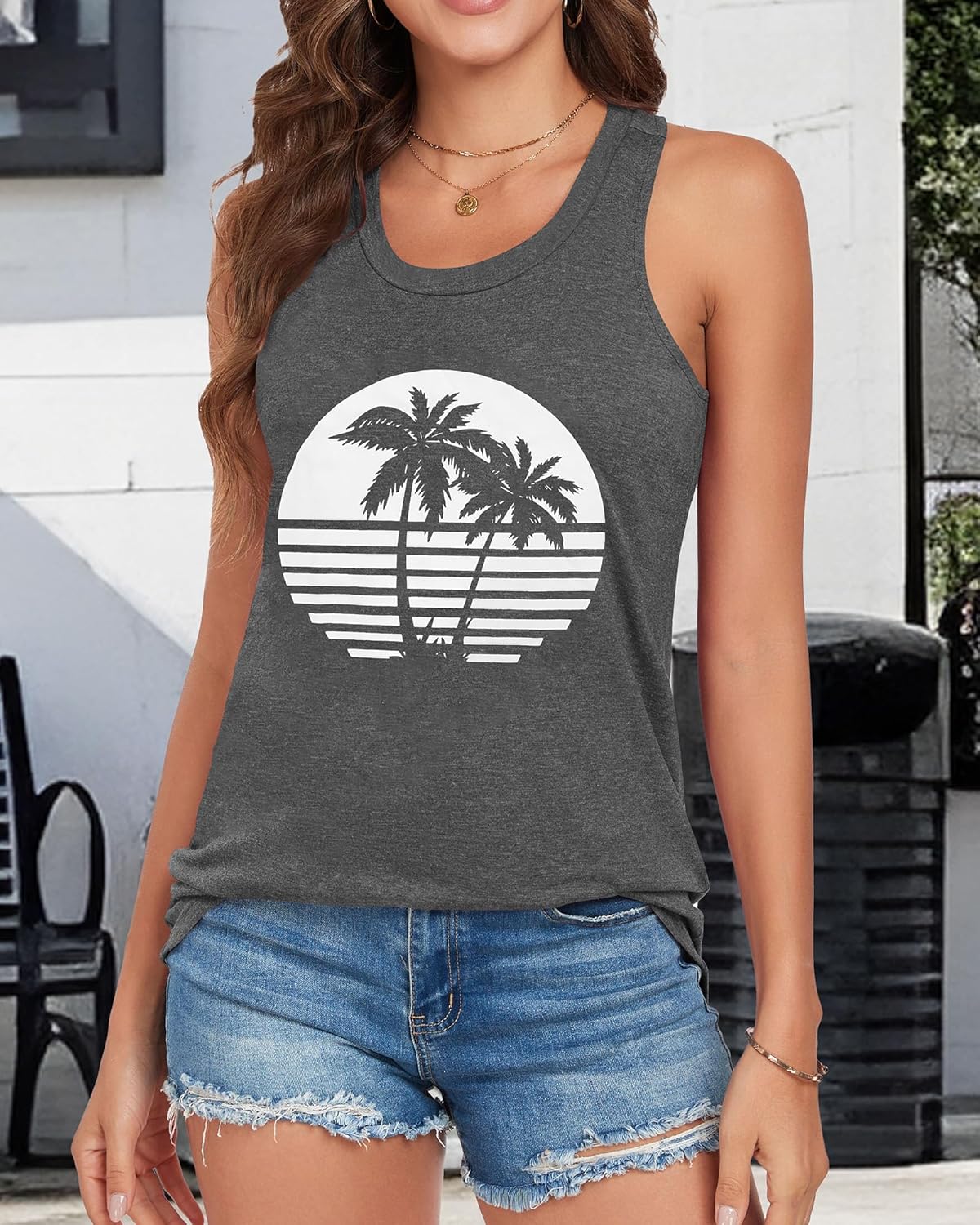 Racerback Tank Tops for Women Summer Sleeveless Round Neck Casual Graphic Tunic Shirts - Image 8