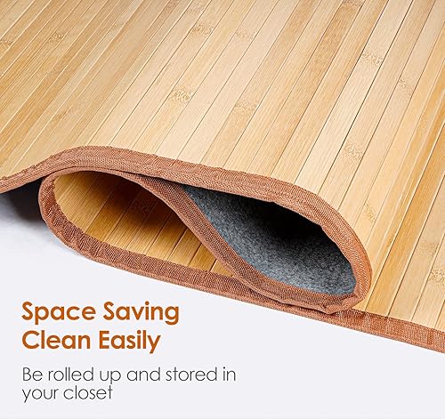 Miniatura 5 de Nisorpa Alfombra de bambú natural de 28 x 79 pulgadas, alfombra de baño grande para cocina, alfombra de fácil limpieza, alfombra para dormitorio,