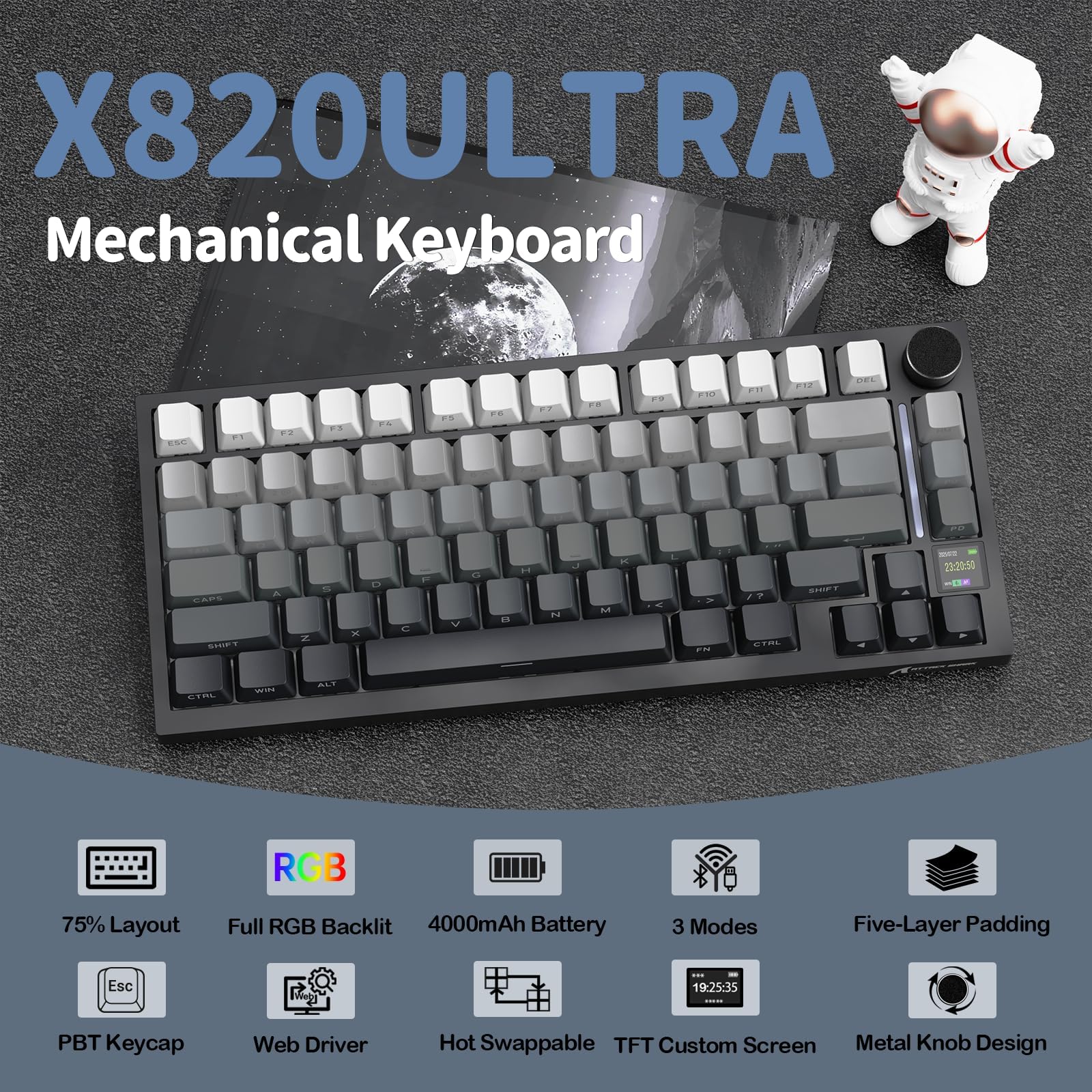 Attack Shark X820 Gaming Keyboard con Display TFT e PBT Keycaps - Dettaglio