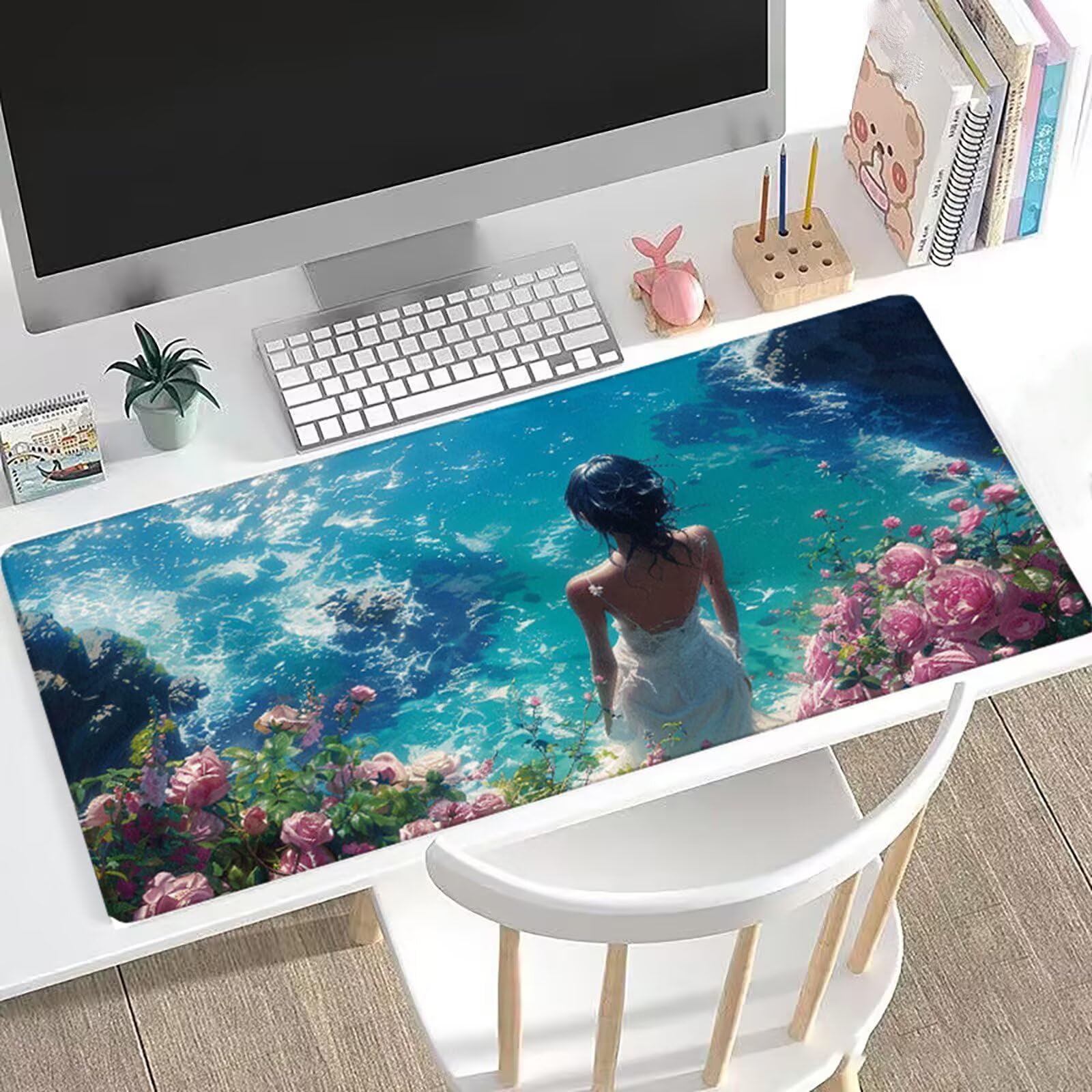 Rose XXL Gamingowa podkładka pod mysz, 1500 x 800 mm, podkładka na biurko, duża kobieta, antypoślizgowa konstrukcja, lepsza kontrola, podkładka na biurko, wyposażenie domu, klawiaturę i akcesoria PC