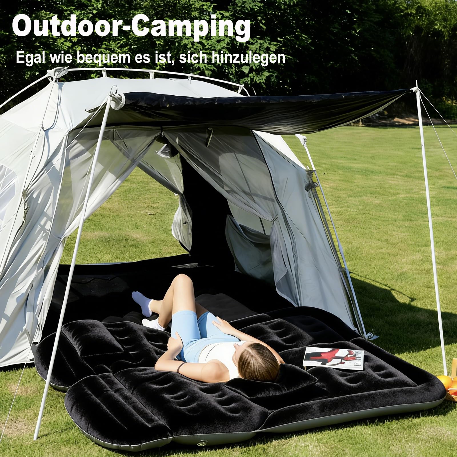 Materasso ad aria per SUV, materasso gonfiabile per sedile posteriore del camion, materasso ad aria pieghevole con superficie floccata, letto ad aria portatile per tenda da (Black)