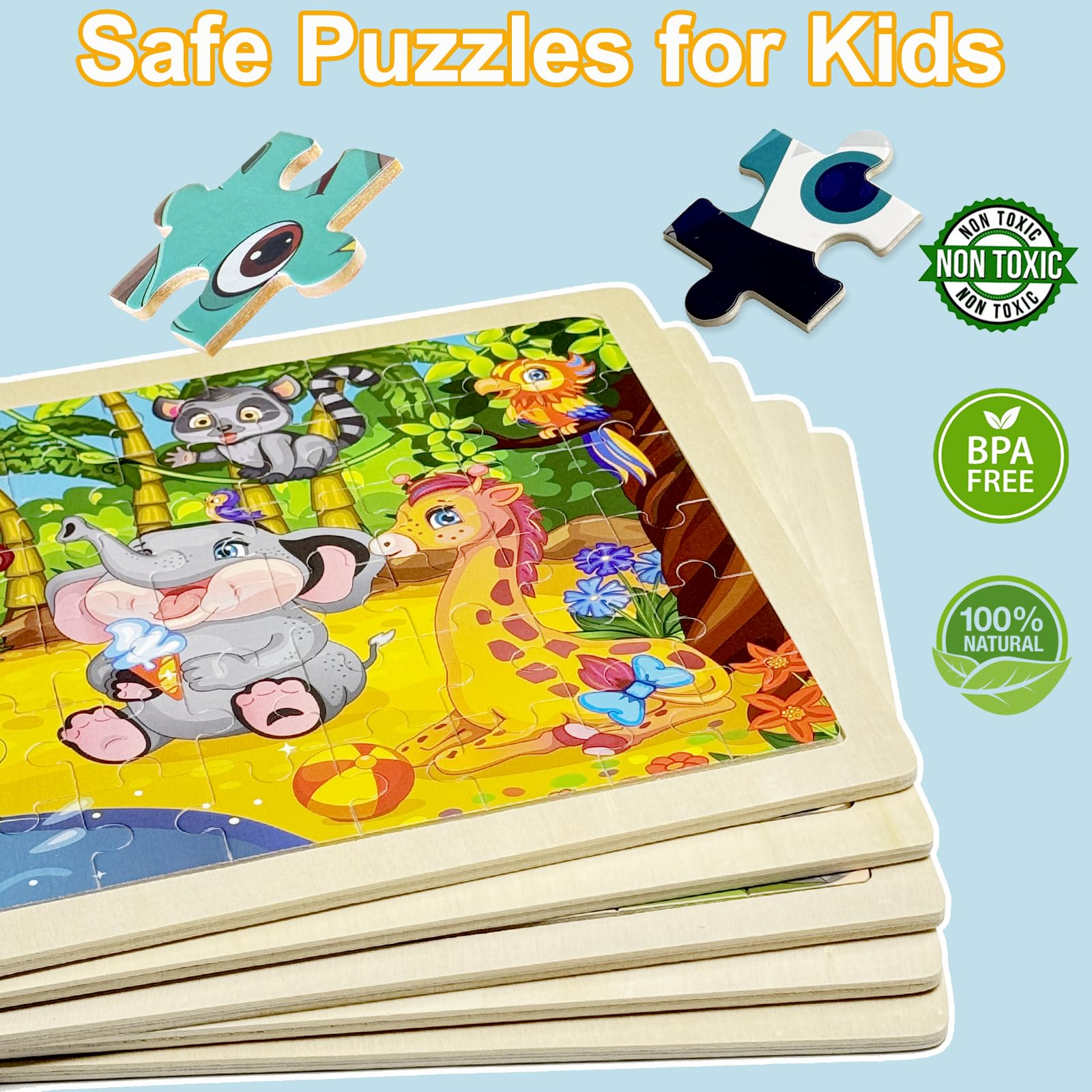 Kulveanju Wooden Jigsaw Puzzles for Kids, 5 Packs 60 Piece Childrens Jigsaws Age 3-4, Montessori Wooden Toys Dinosaurs - Image 4