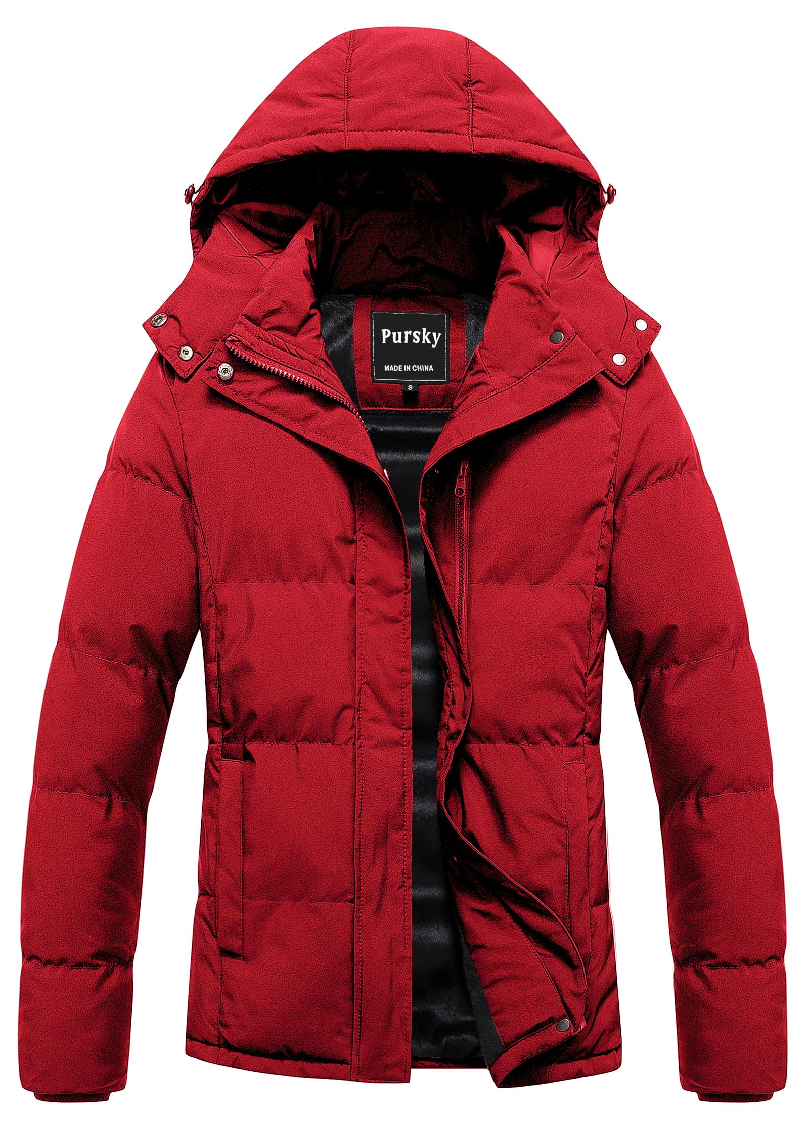 Pursky Women's Warm Winter Thicken Coat Waterproof Cropped Jackets Parka With Removable Hood