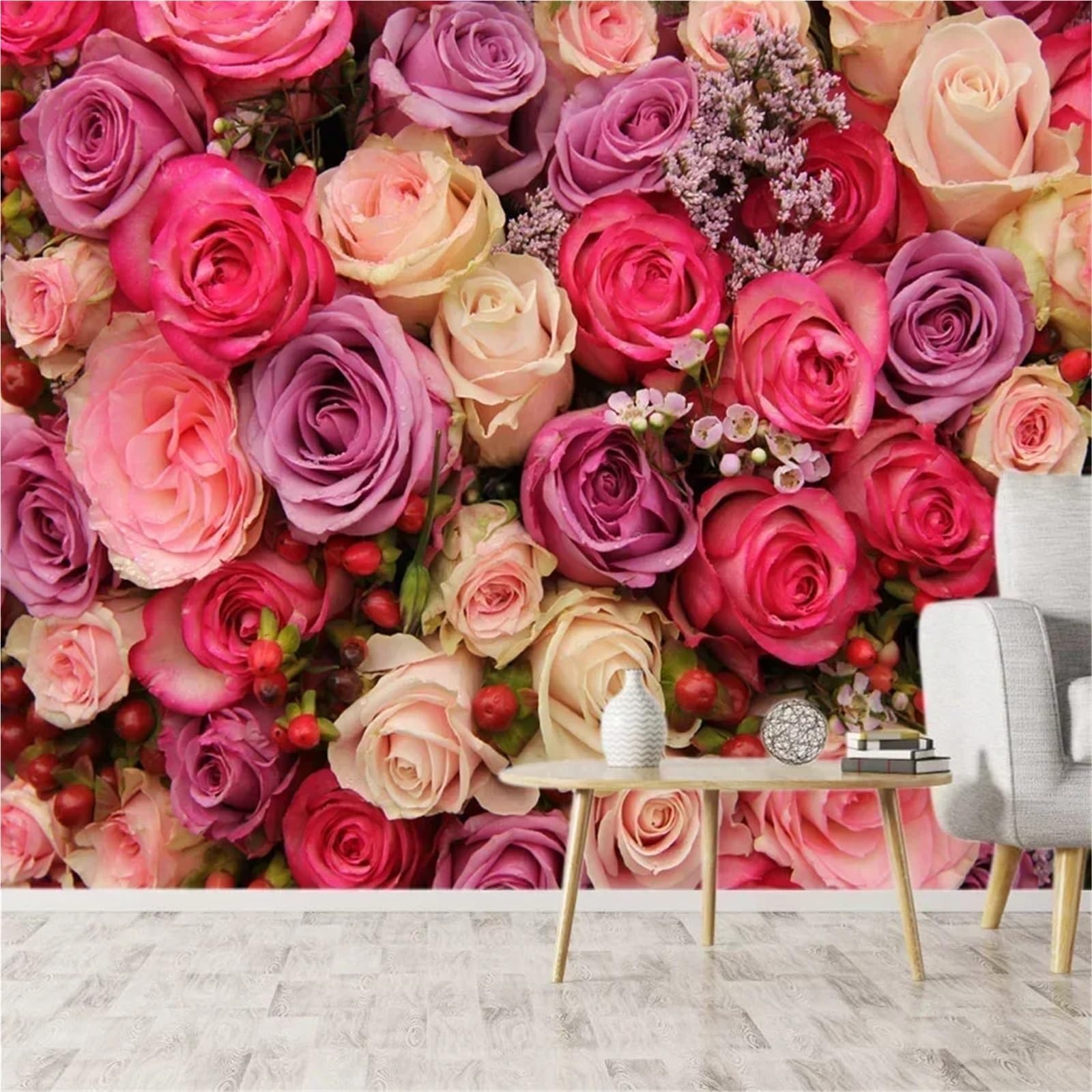 RYQZHHY Floral Peel Stick Wallpaper Multi Style Rose Floral Waterproof Peel and Stick Wall Mural for Living Room and TV Background Layout(Picture 11)