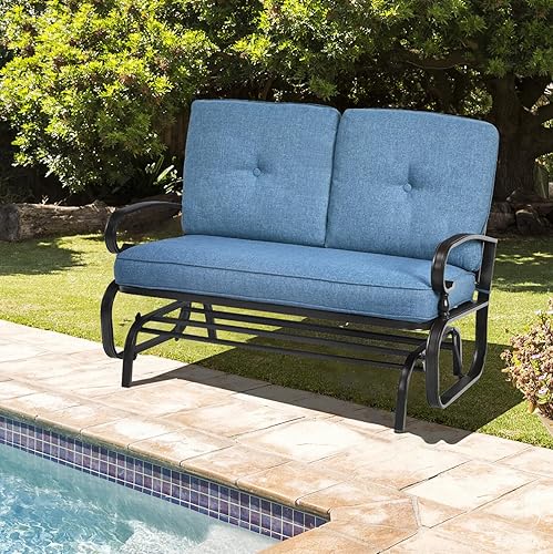 Miniatura 2 de Banco de columpio para exteriores para 2 personas, azul, marco de acero, tela de olefina, cojines de espuma