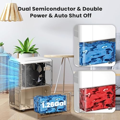 Miniatura 7 de Deshumidificador de 2,300 pies cuadrados máximo de 50 pintasdía (estándar de 22 pintasdía) con manguera de drenaje, apagado automático, tanque de