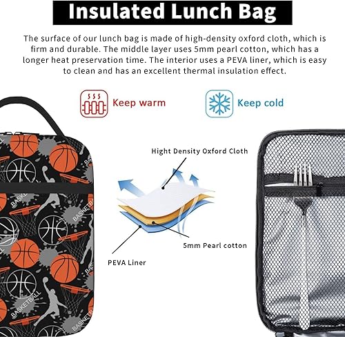 Miniatura 5 de Fiambrera de baloncesto con aislamiento, bolsa de almuerzo reutilizable, regalo para hombres y mujeres, oficina, viajes, picnic, trabajo