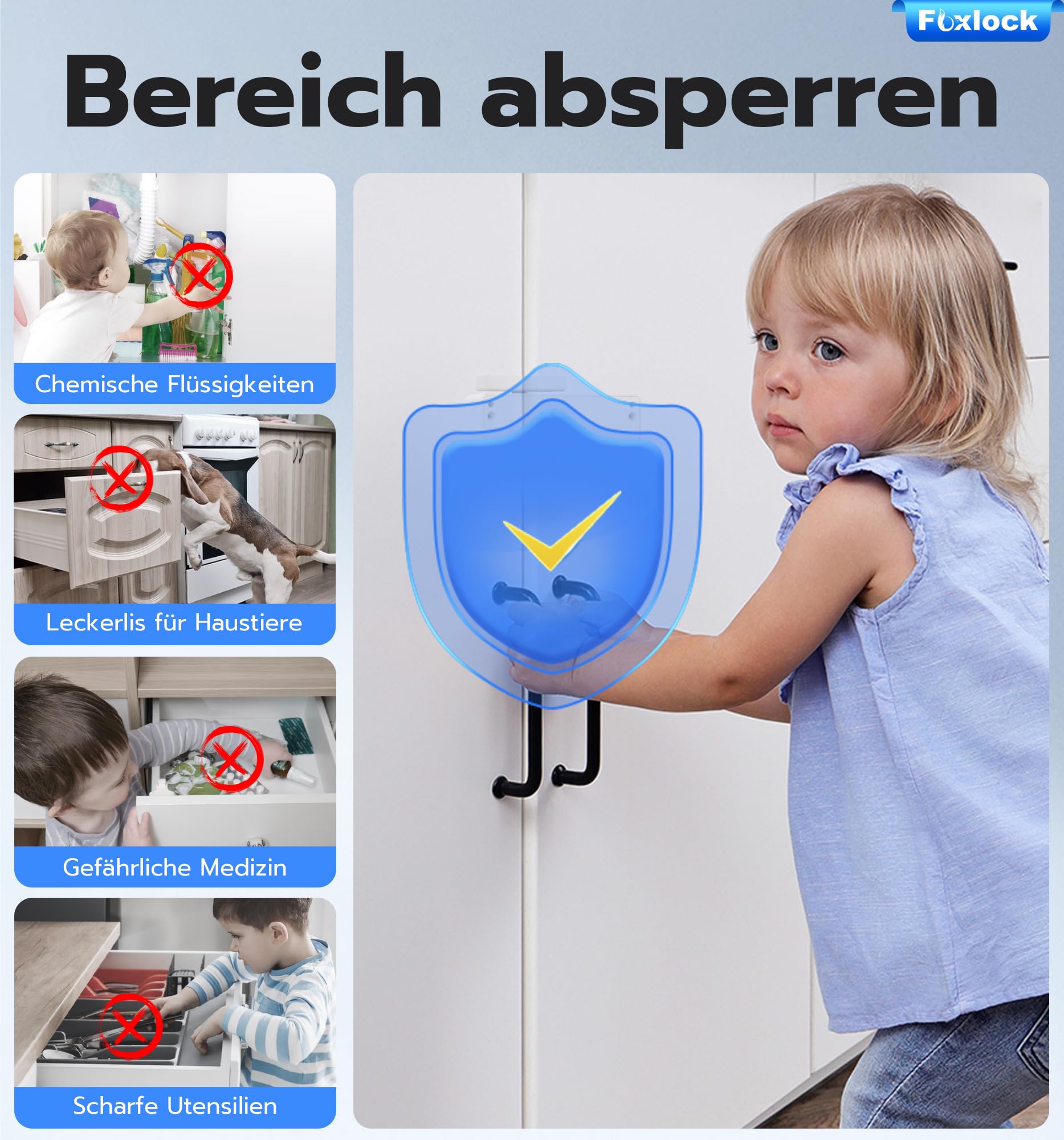 Smart Schubladenschloss, Foxlock Elektronisches Schrankschloss mit APP, NFC, Megnetische Kindersicherung Schrankschloss für Schrank Schublade Kasten Schließfächer Briefkasten usw-Schwarz (Weiß)
