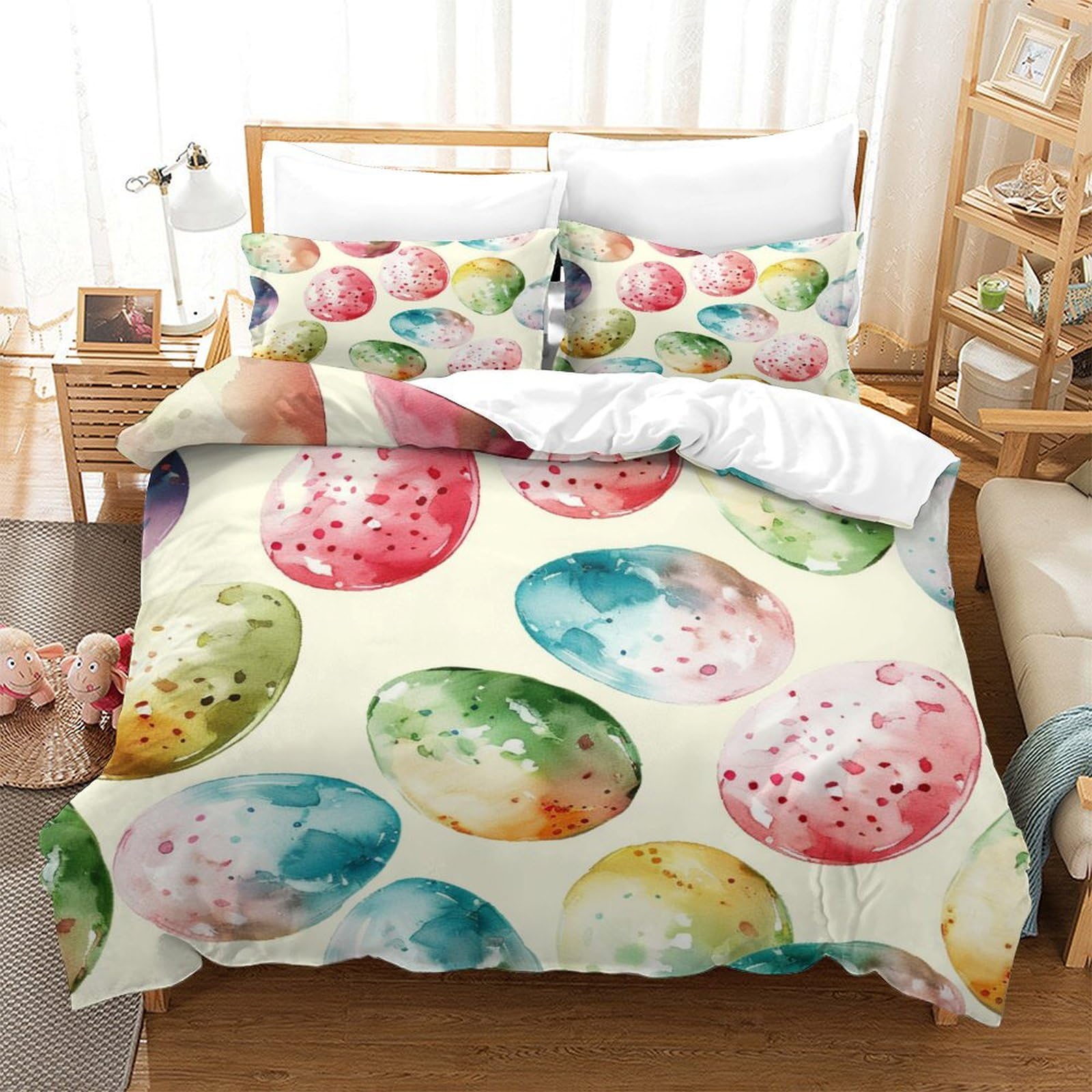 P1S9U7W5Y 3D Printed Watercolor Polka Dot Duvet Cover Set 3pcs Microfiber Colorful Dot Bedding Set Single（140x200cm）