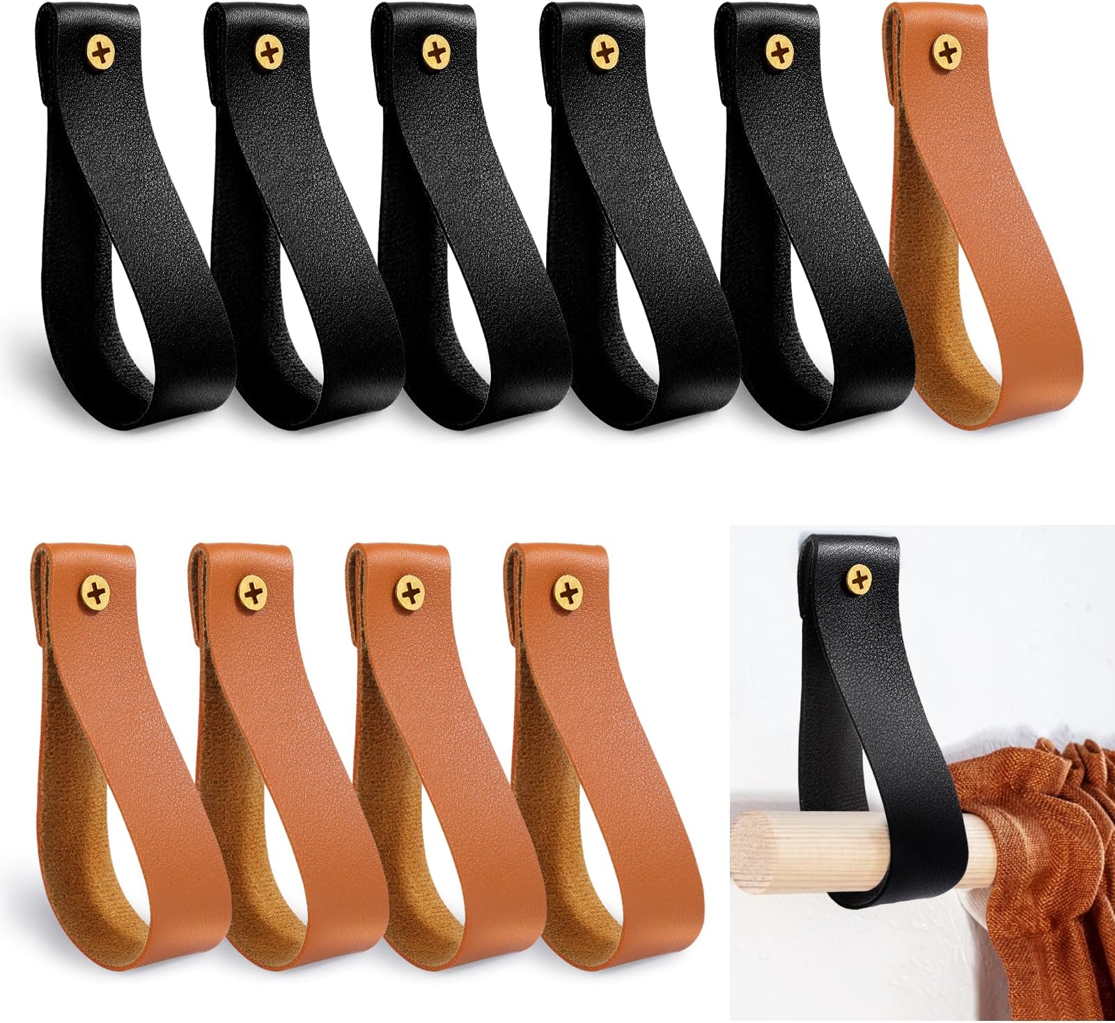 AIERSA 10pcs Leather Curtain Rod Holder, Leather Curtain