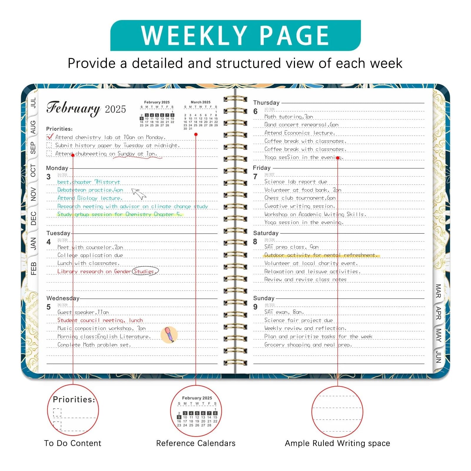 Inspirierendes Notizbuch 2 stücke 71 blätter Floral Monatliche Wöchentlich Planer Agenda A5 Notebook Planer Kalender Zeitpläne Schreibwaren Schule Bürobedarf(B09)