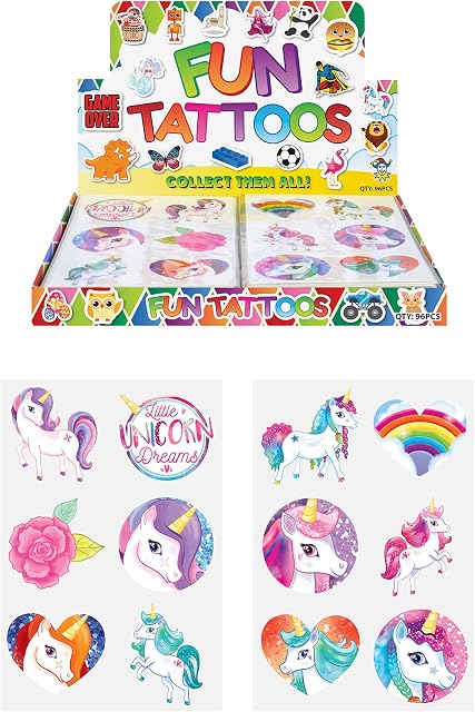 HENBRANDT 24 Unicorn Temporary Tattoo's for Kids. 12 Packs of 2 Tattoos