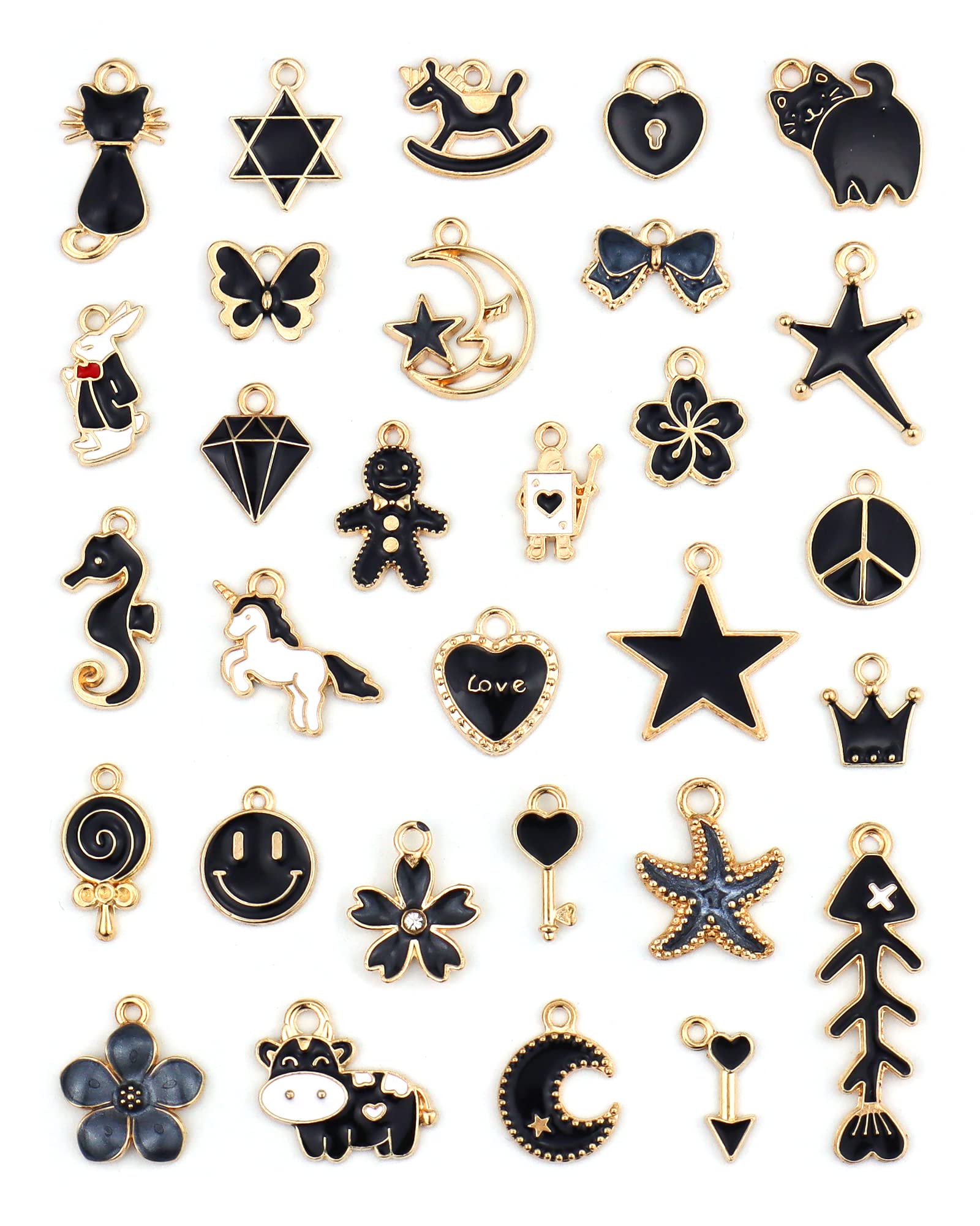 YETOOME30 Pcs Assorted Black Enamel Charms Pendants for Jewelry Making Bulk lot Necklace Earrings Bracelet Craft Findings, Alloy Steel, No Gemstone