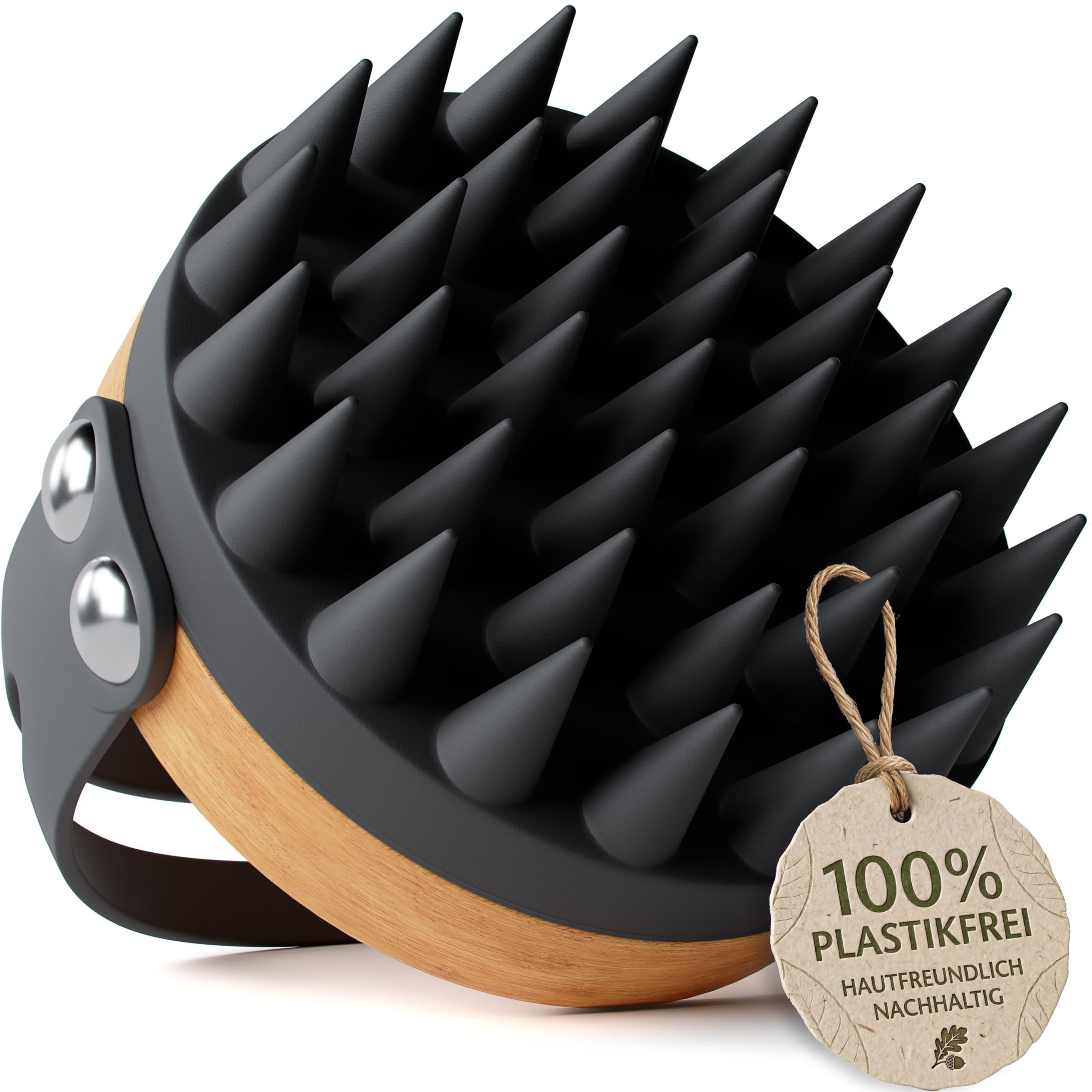 HELDSON® Premium Kopfhaut Massagebürste - FSC®100% - Kopfmassage Bürste - Scalp Massager Brush - Haar Massagebürste Haare - Hair Care Kopfhaut Peeling - Kopf Massage - Scalp Scrub [Onyxschwarz]