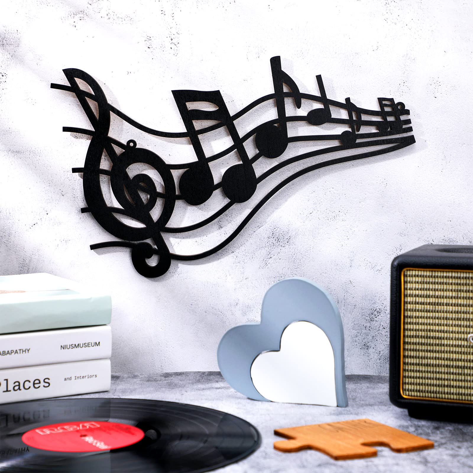 Notas musicales negras para decoración de pared, decoración de arte musical, decoración vintage para colgar en la pared para el hogar, estudio, sala de estar, dormitorio, fiesta de cumpleaños 7