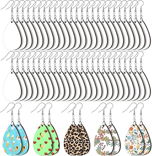 Miniatura 8 de Pendientes de sublimación en blanco, 1.8 pulgadas grandes sin terminar con transferencia de calor de lágrima sin terminar, aretes de impresión por