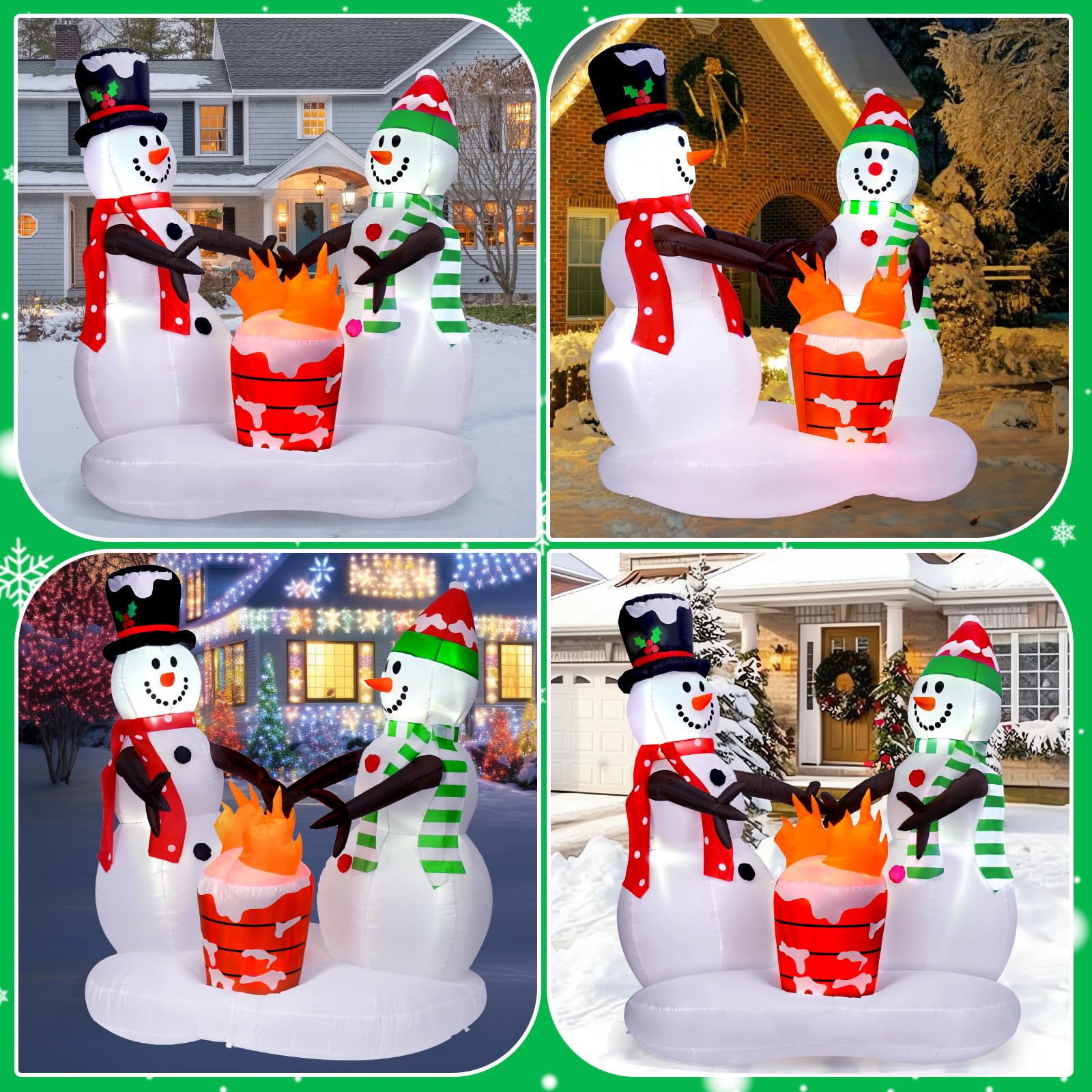 Décoration de Noël extérieure - Bonhommes de neige gonflables de 2,4 m avec flamme de feu - Décorations de cour gonflables avec LED intégrée pour extérieur, pelouse, cour, jardin