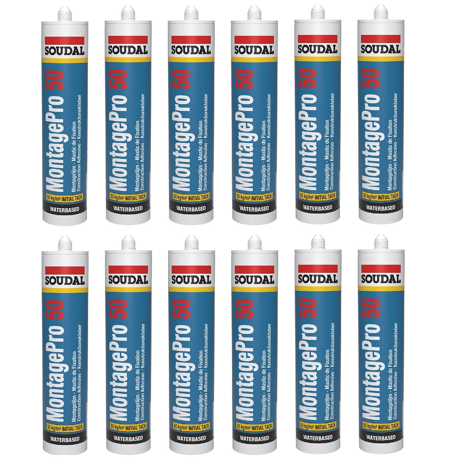 12x MontagePro 50, Montagekleber, 310ml, weiß
