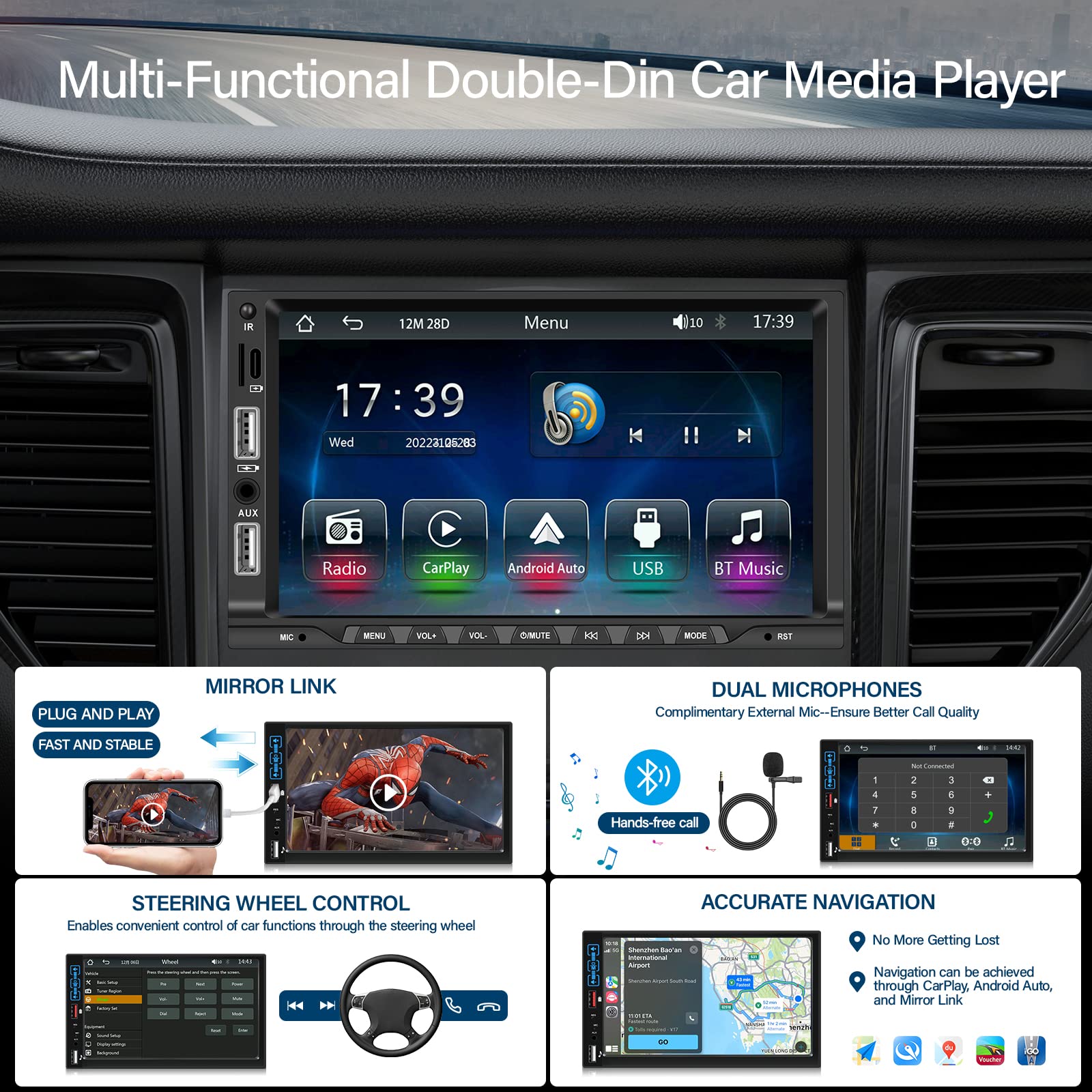 7 Inch Android Double Din Car Stereo with Wireless Carplay & Wireless –  AutoMaximizer