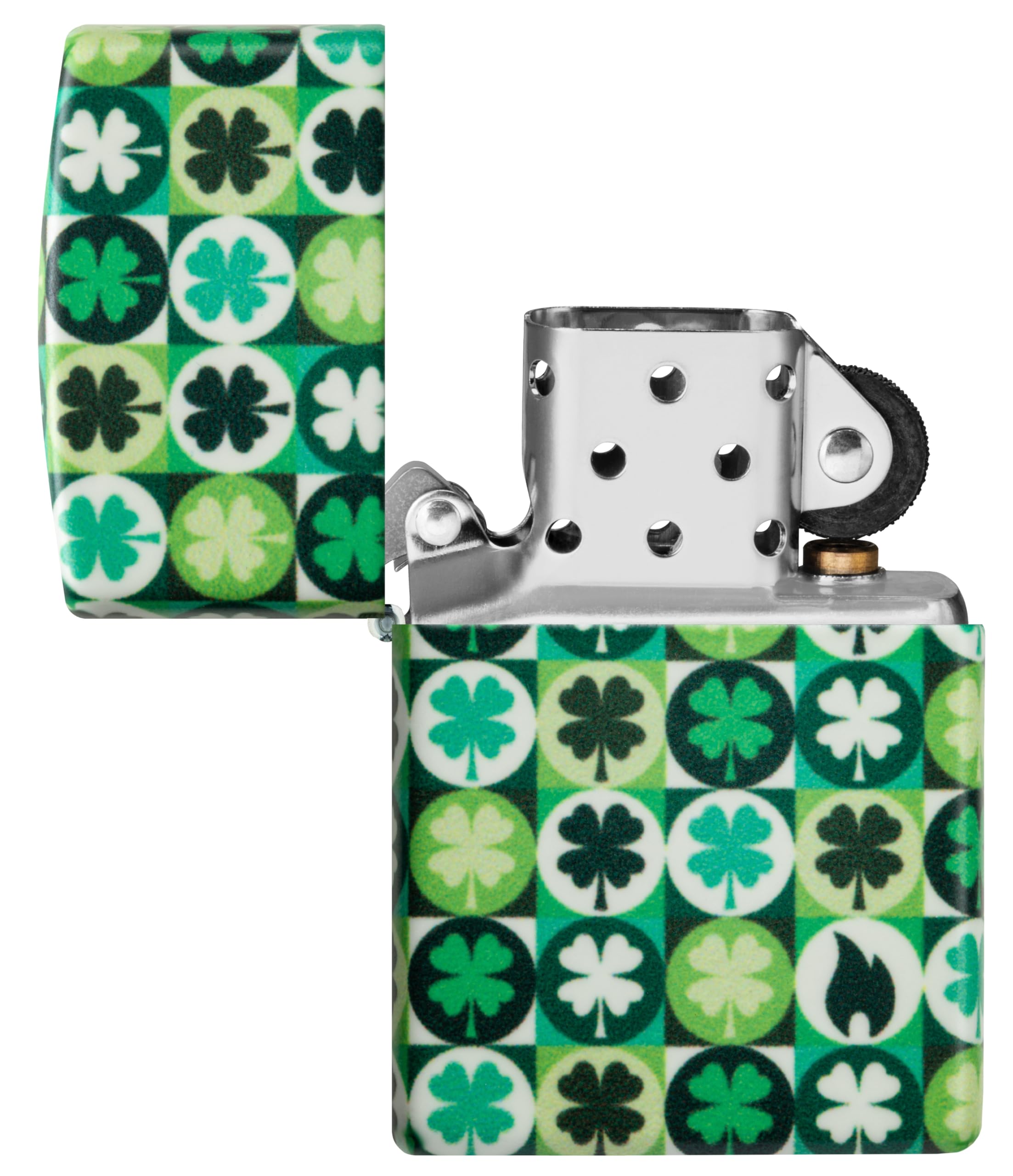 Zippo Briquet Tempête - Modèle Clover avec Trèfles - Vert 540 Color, Lueur dans Le Noir - Rechargeable - Réutilisable - Design Coupe-Vent - Coffret Cadeau - Fabriqué aux États-Unis